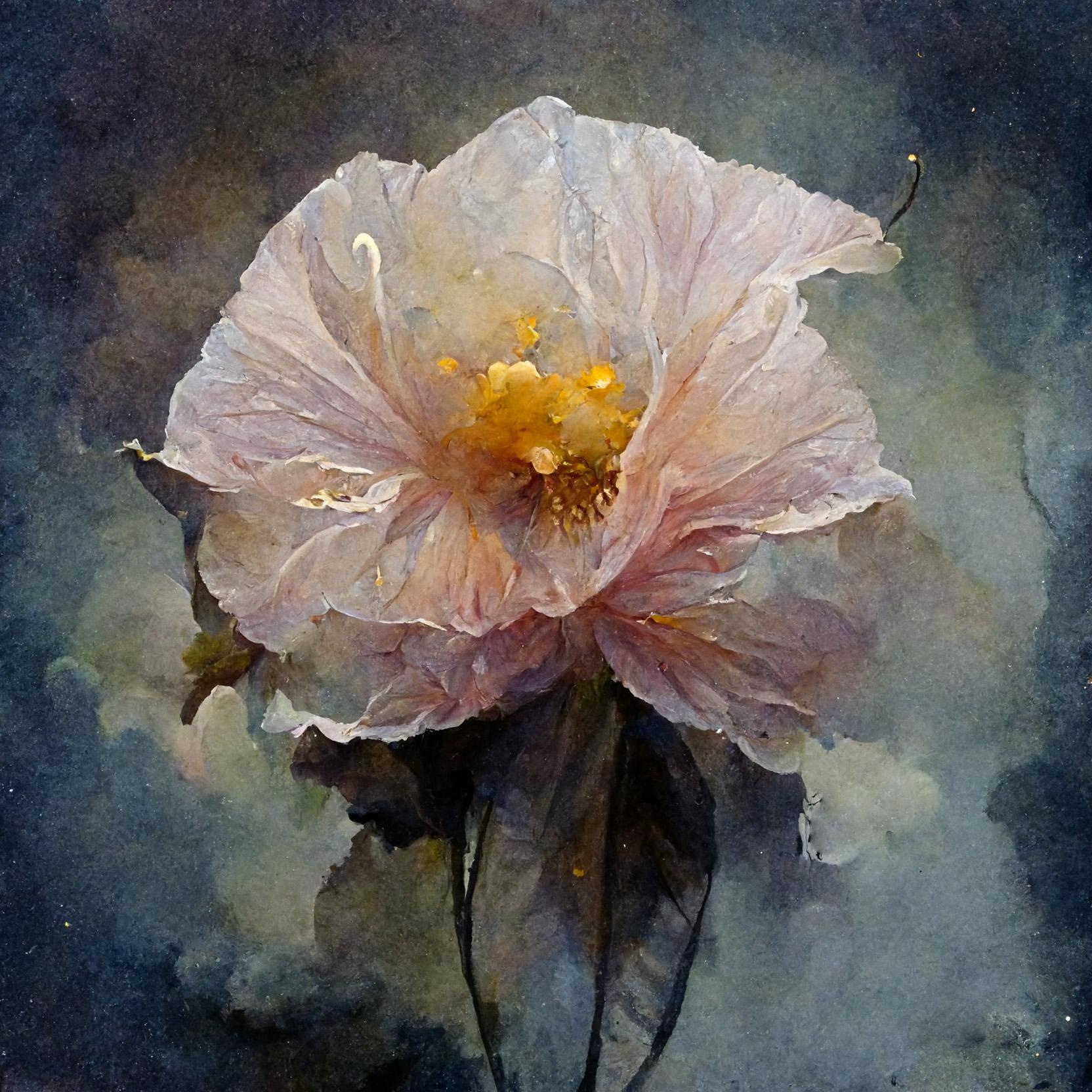 Blossoming peony, 100x100cm, print on canvas