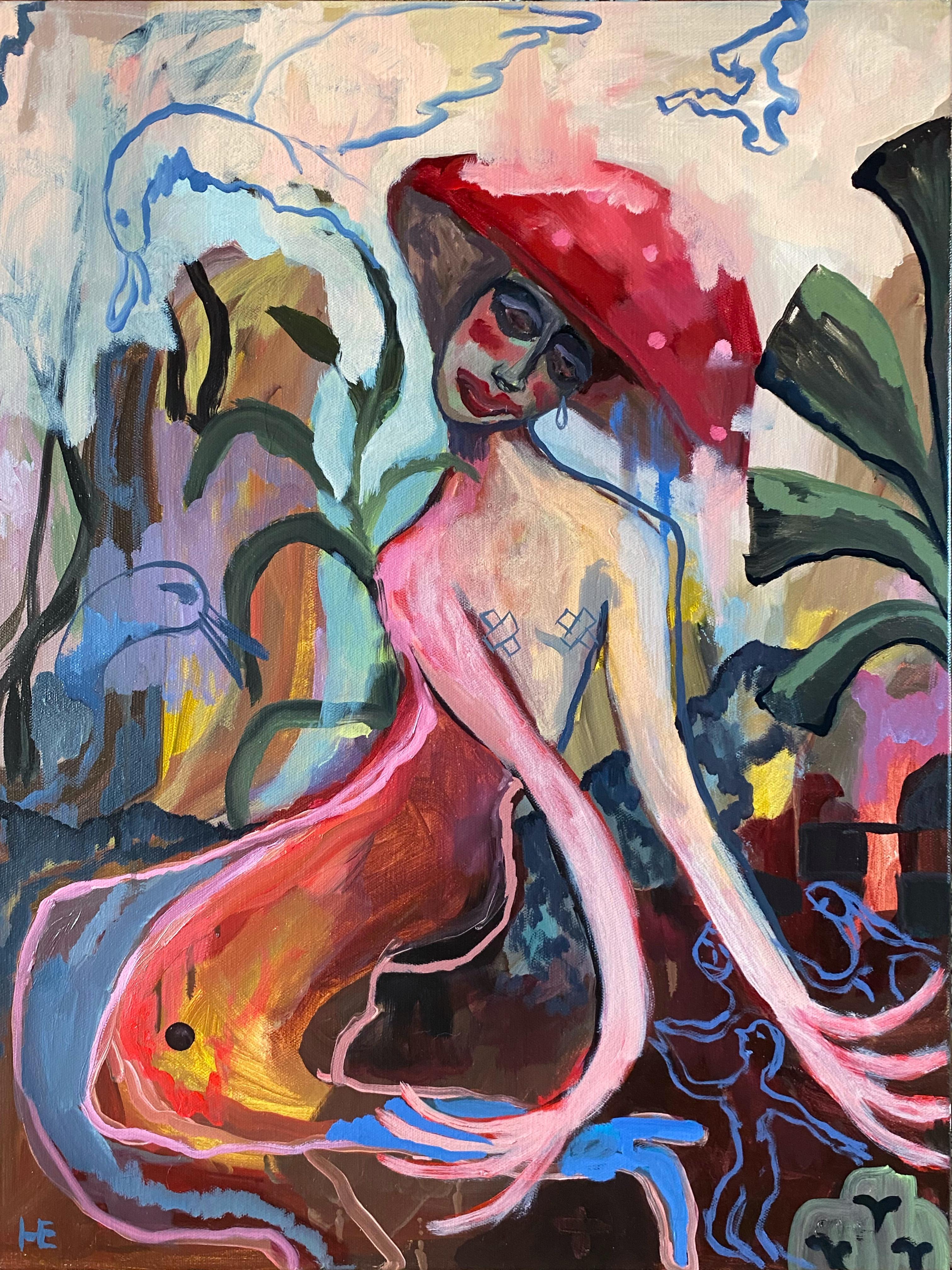 Ekaterina Nikitina Figurative Painting - Fly agaric collects ripe people, 80x60cm