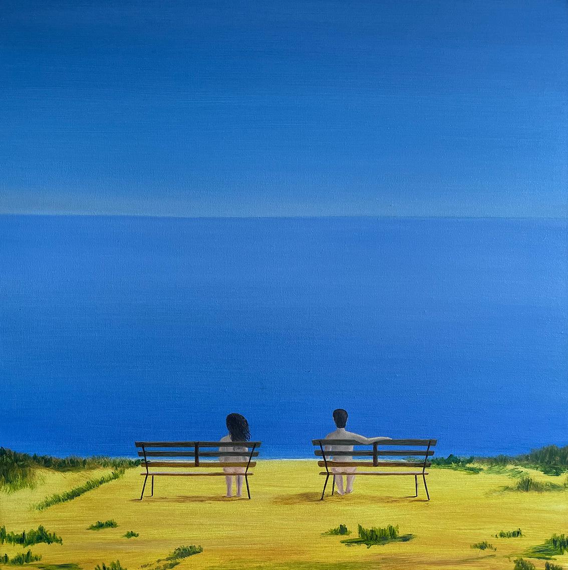 Naked on benches, 50x50cm - Art by Lana Bergh
