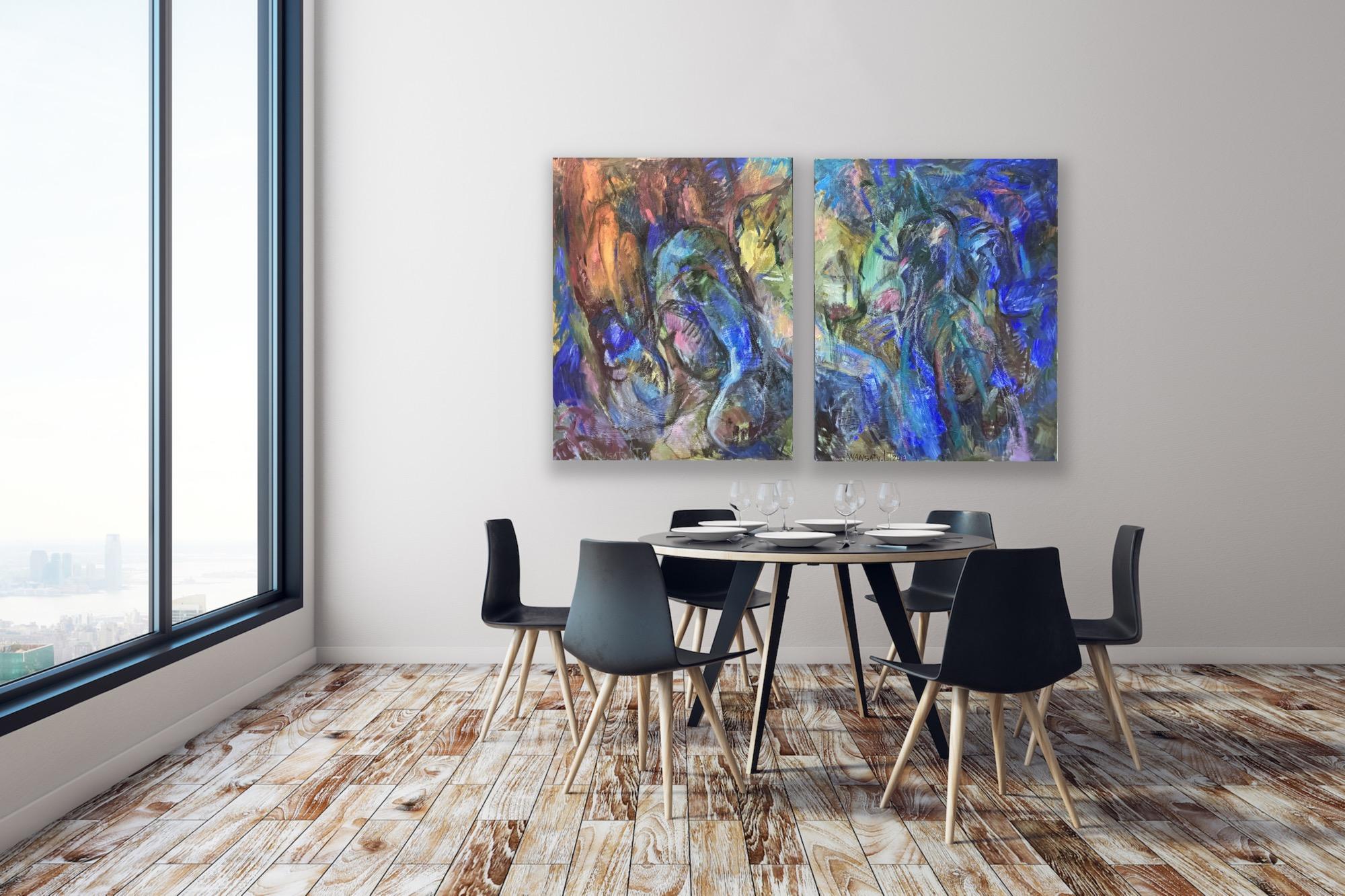 Diptych “Interaction”, 100x160cm - Gray Abstract Painting by Tatiana Levchenko