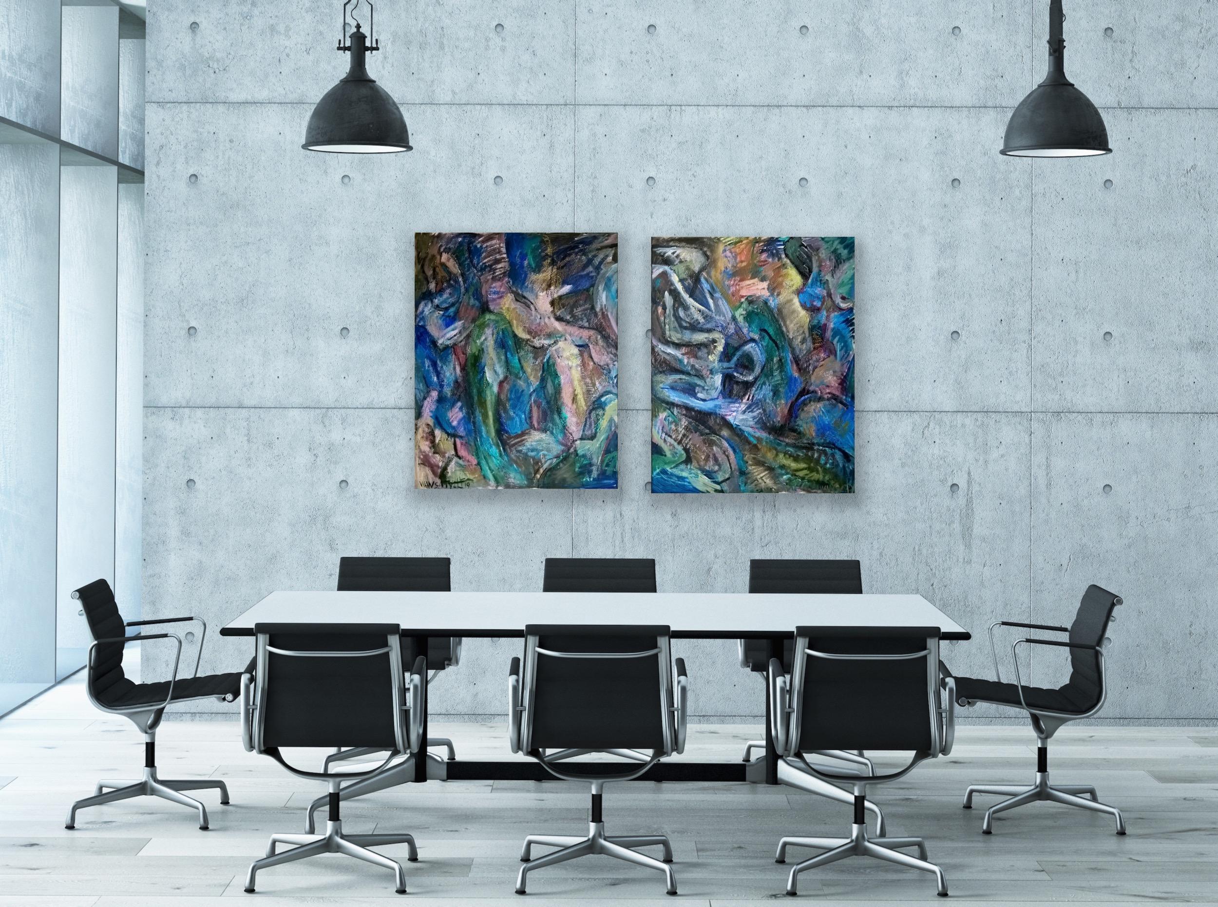 Diptych “Interaction 2”, 100 x 160cm For Sale 2