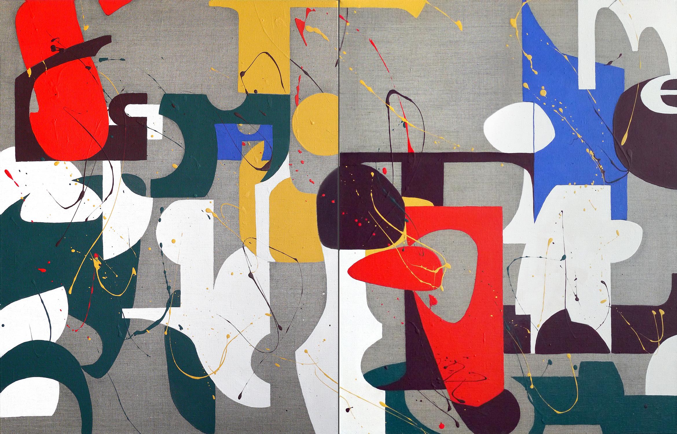 Olga Rikun Abstract Painting - Flat forms, 90x140cm