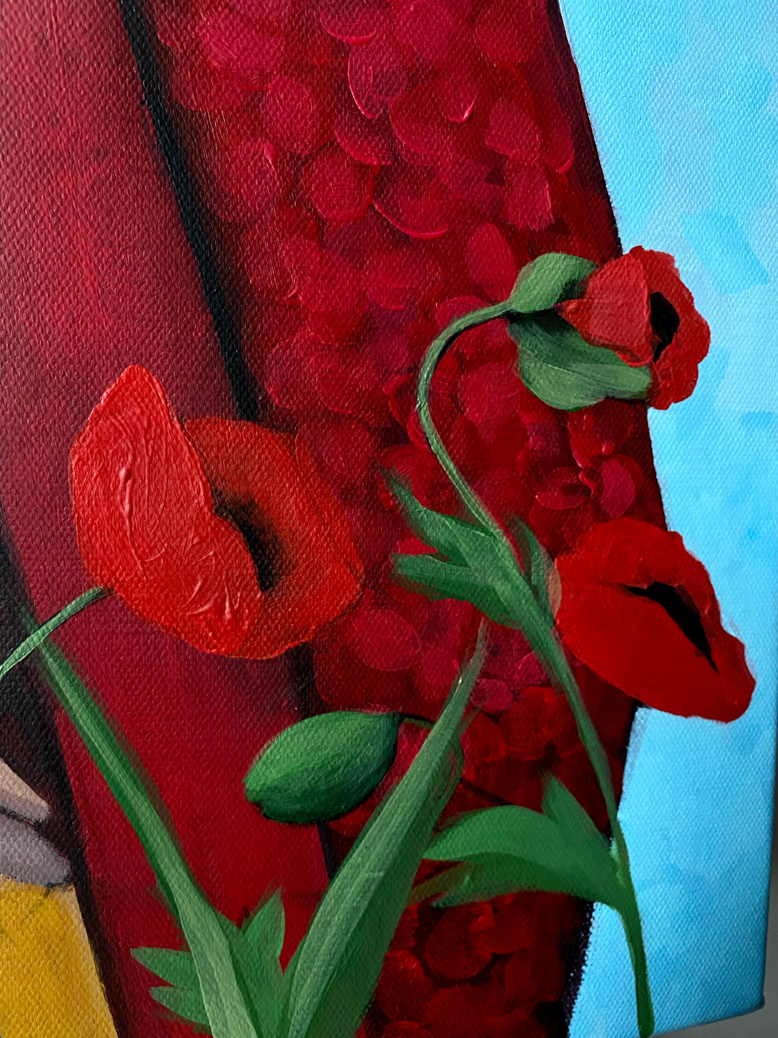 Stepping on a field of blooming poppies , 80x60cm For Sale 2