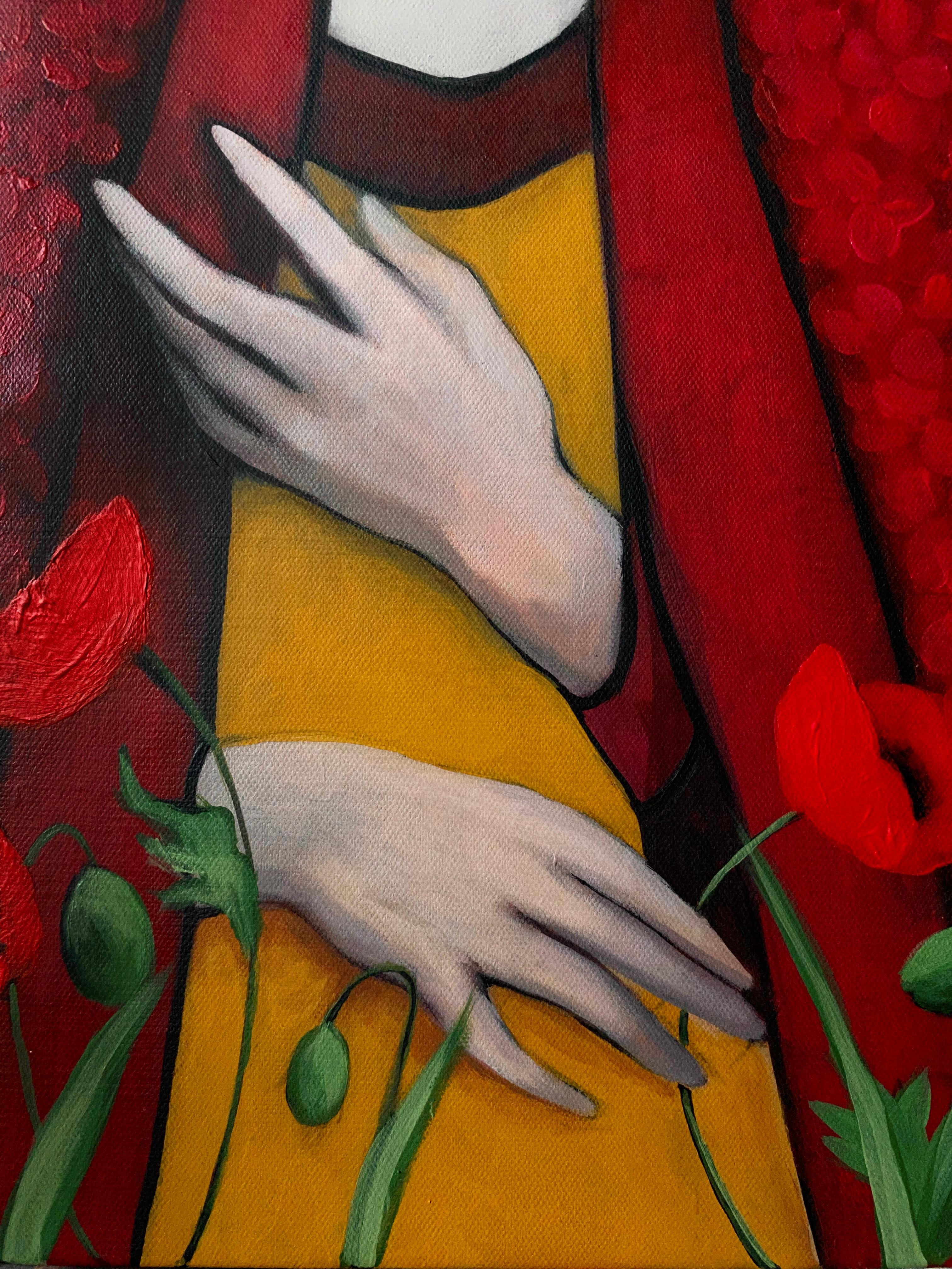 Stepping on a field of blooming poppies , 80x60cm For Sale 4