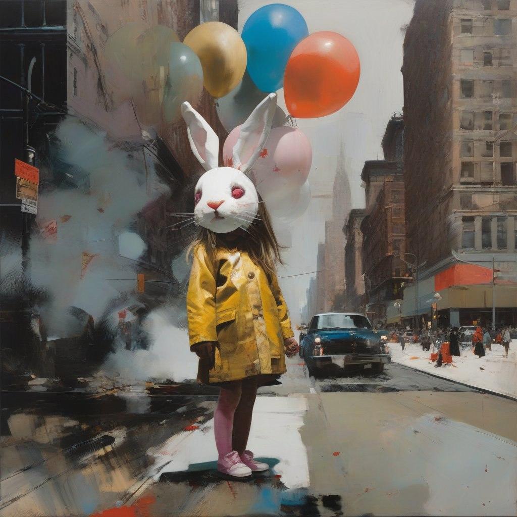 Not a cute bunny, 80x80cm, print on canvas - Art by Peter Simakov