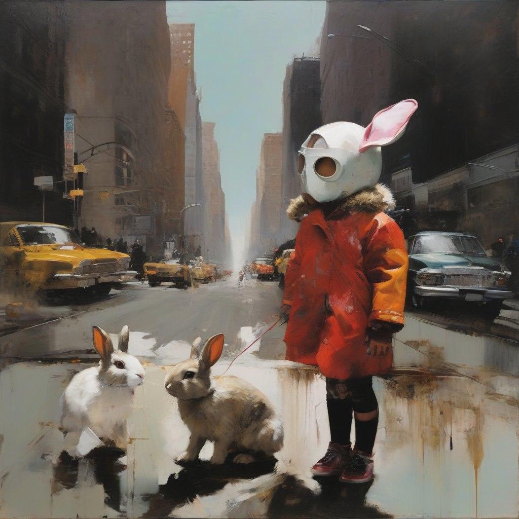 Not a cute bunny, 80x80cm, print on canvas - Print by Peter Simakov