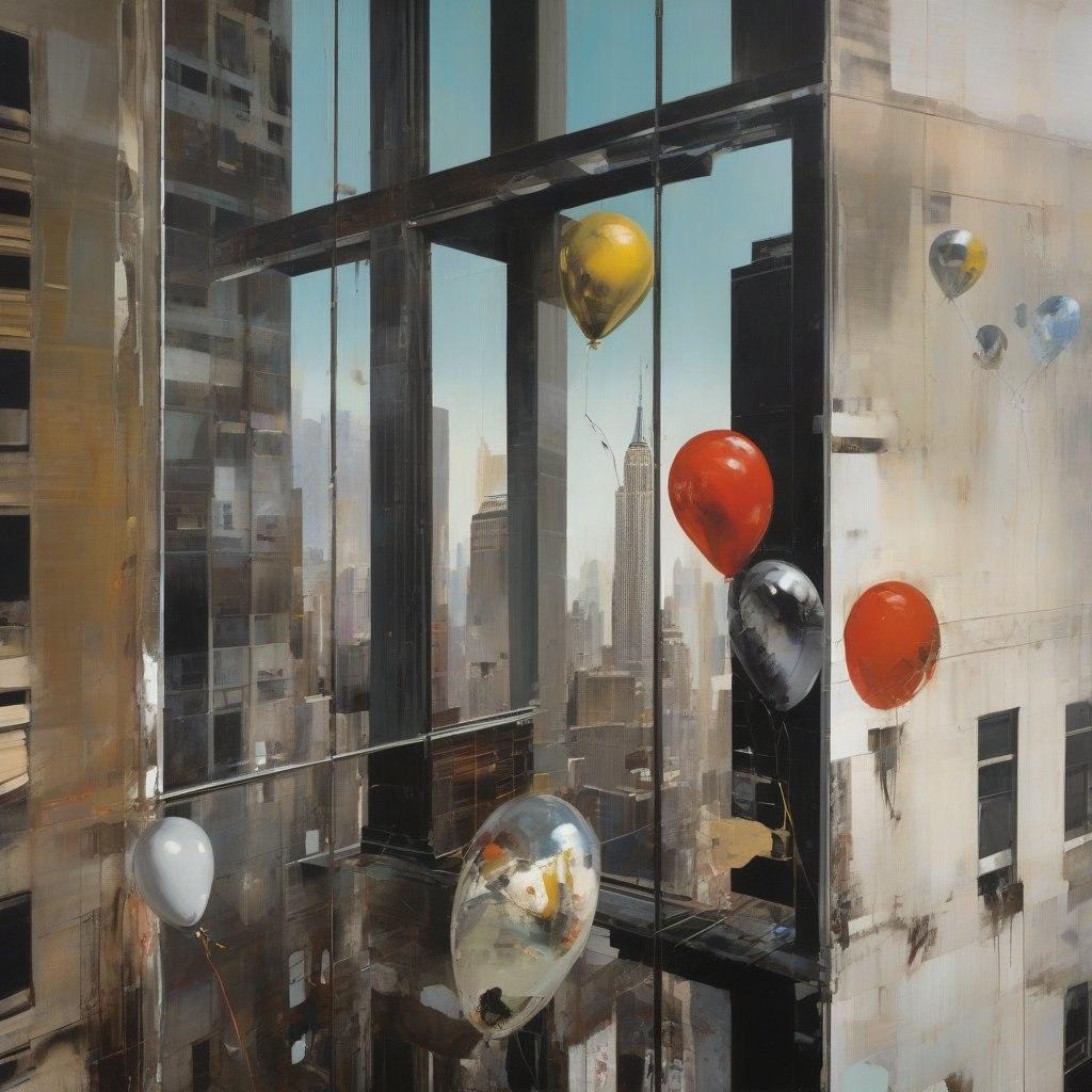Heißluftballon-Invasion von New York, 80x80cm, Druck auf Leinwand