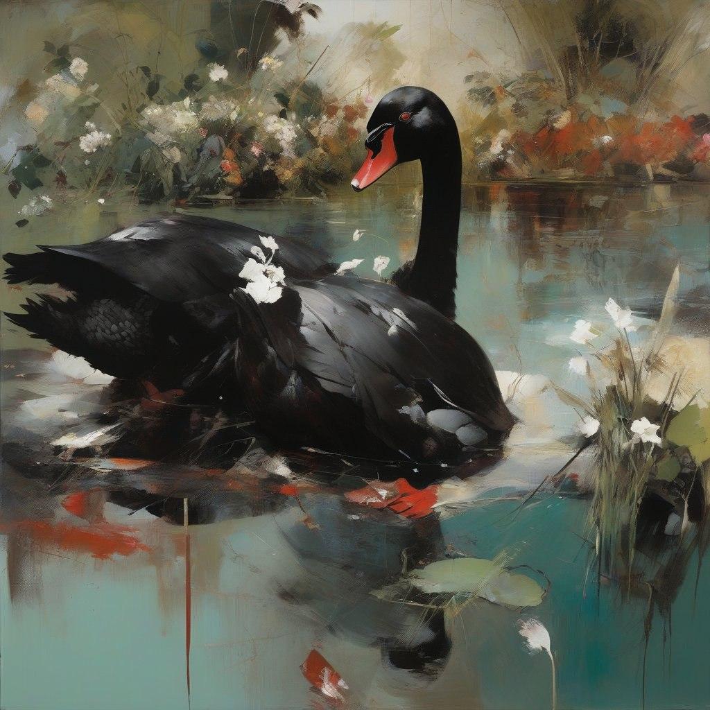  Swan Lake , 80x80cm, print on canvas - Print by Peter Simakov
