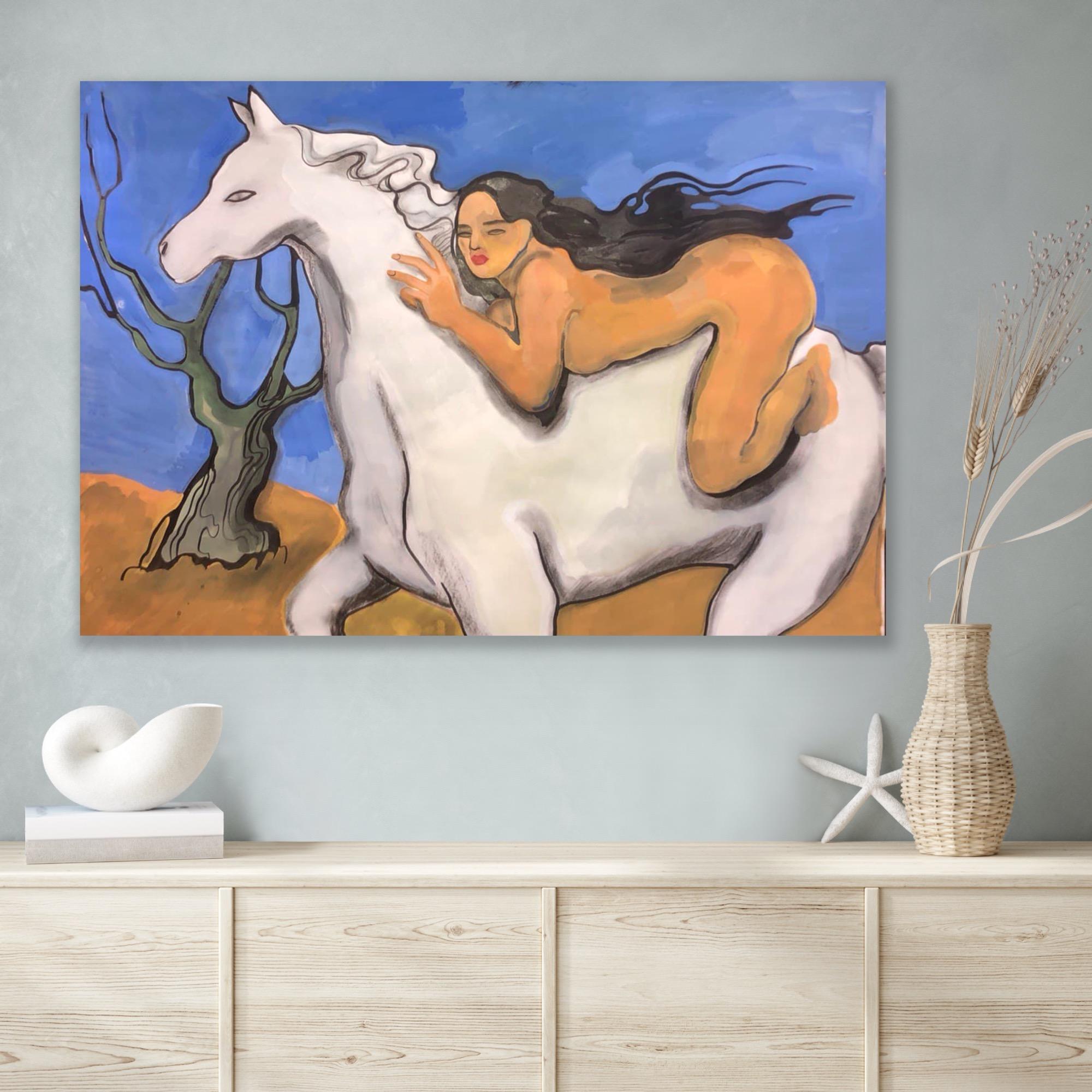 Weißes Pferd, 60x80 cm, weiß im Angebot 1