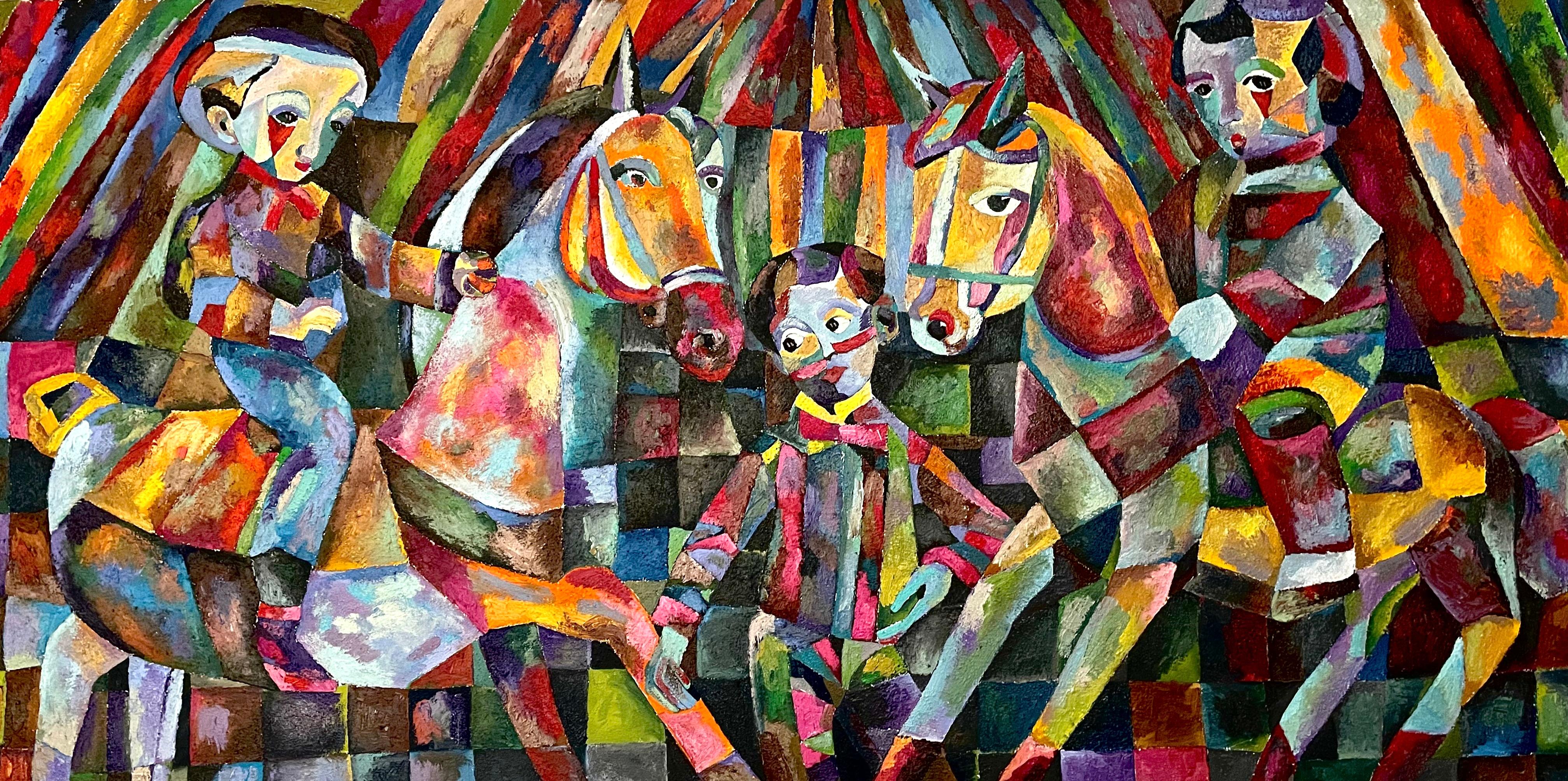 Magic horse racing, 100x200cm, Oil, Canvas, Sand - Art by Tanya Brodskaya