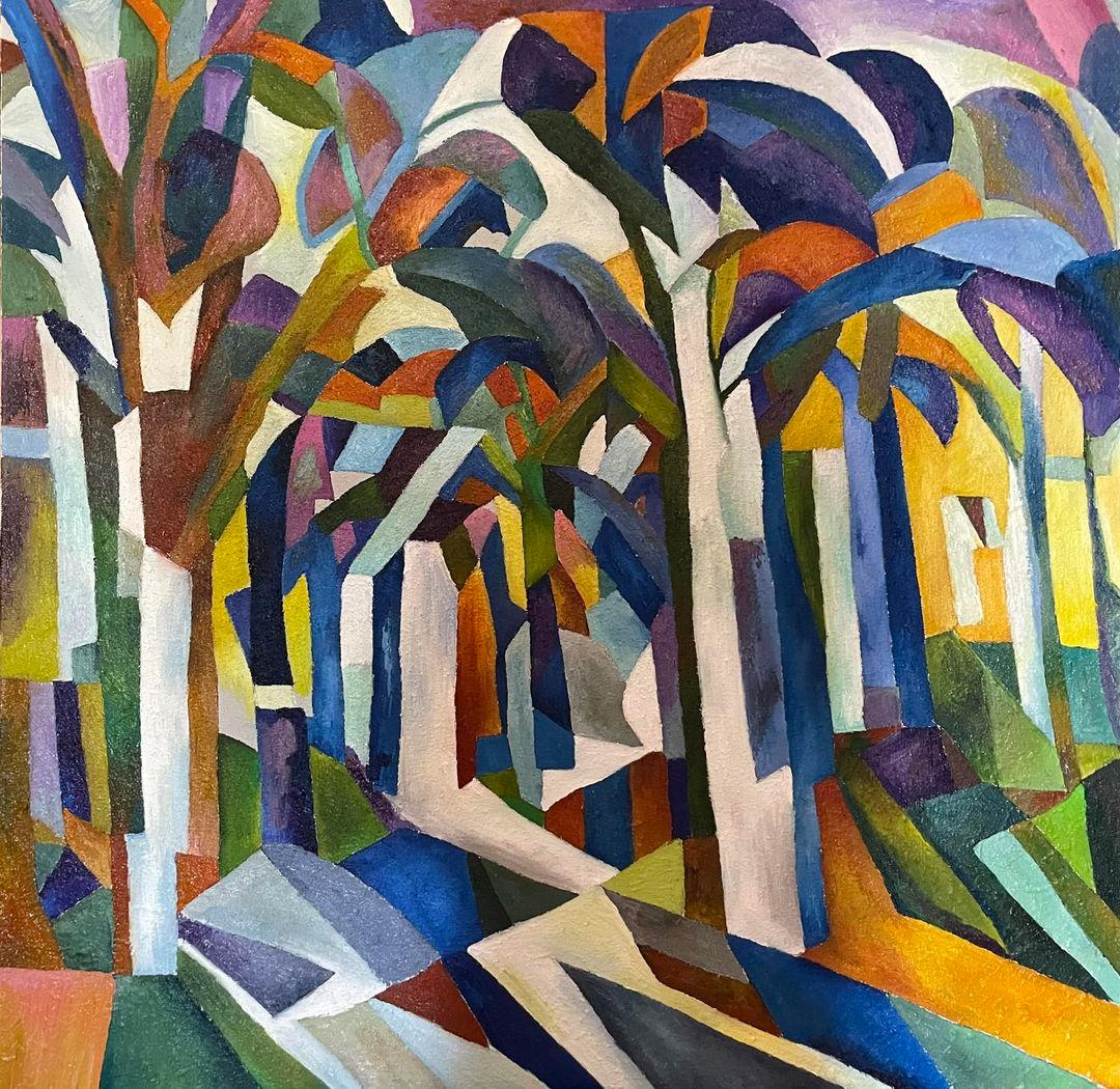 My forest, 100x100cm, Oil, Canvas, Sand - Painting by Tanya Brodskaya