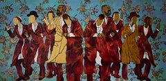 Manteau doré et oiseaux, 100 x 200 cm, huile, toile