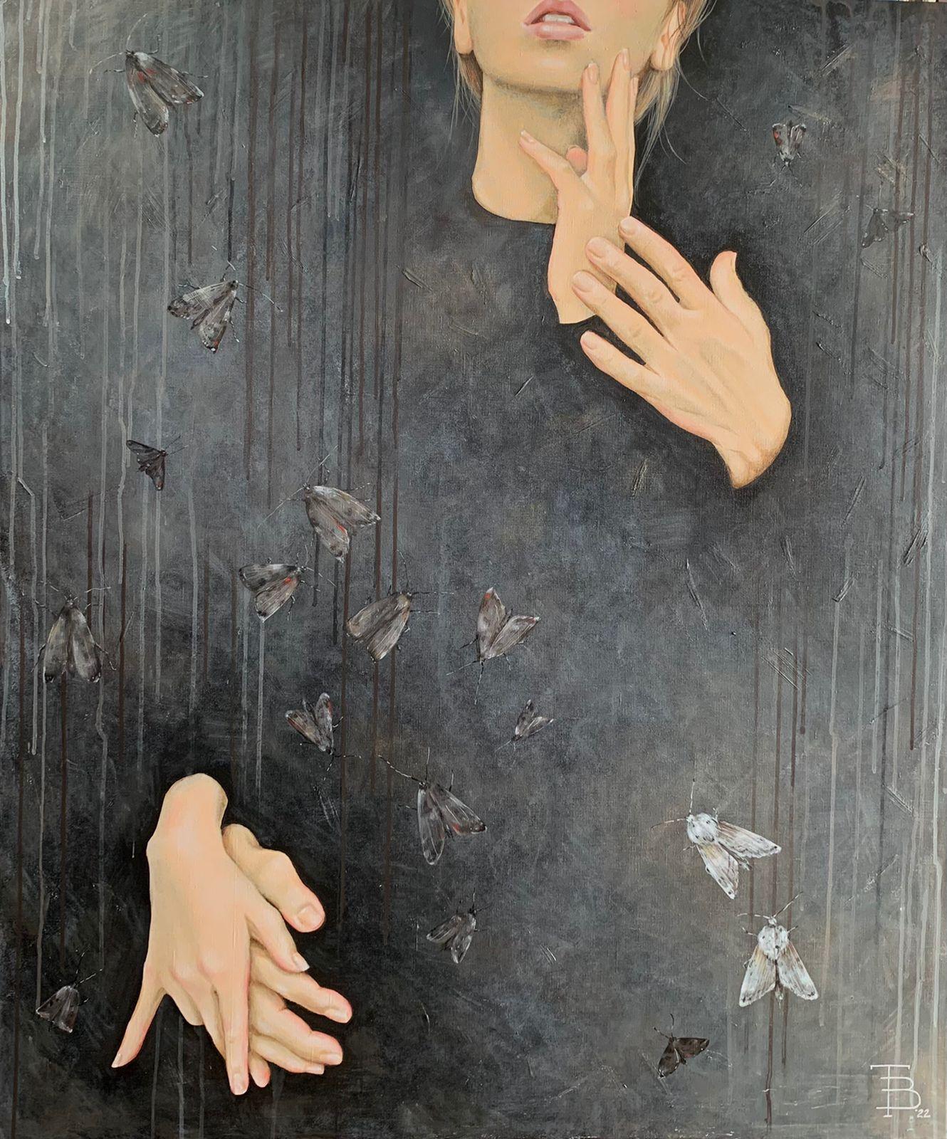 Tatyana Vafina Figurative Painting - Moths, 120 x 100 cm