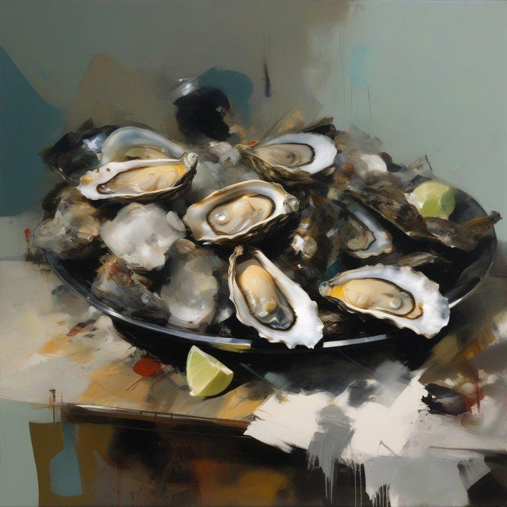 Still life with oysters, 80х80cm, print on canvas - Print by Peter Simakov