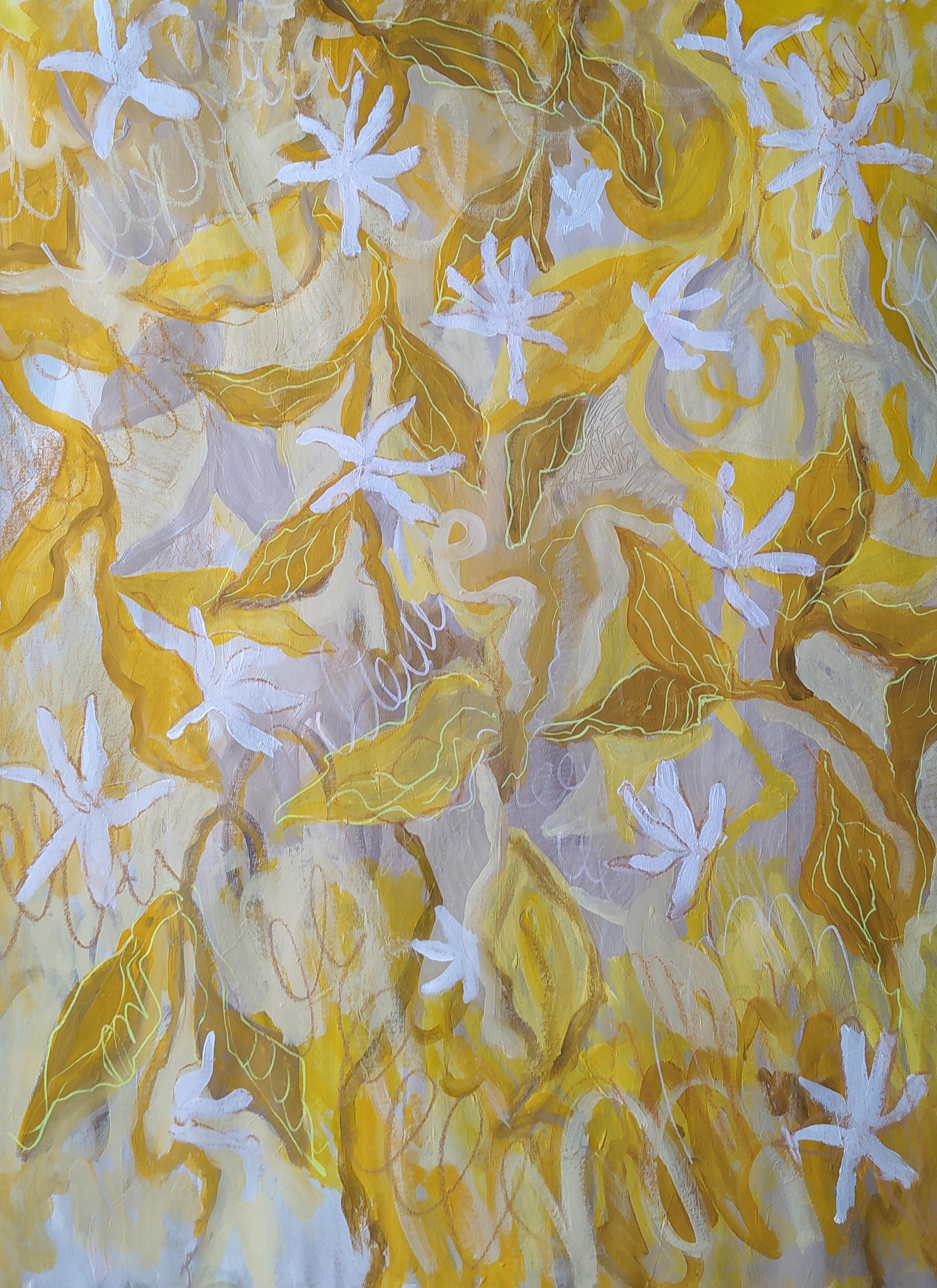 Fleur Abstract Painting - Banana leaves, 100x70cm