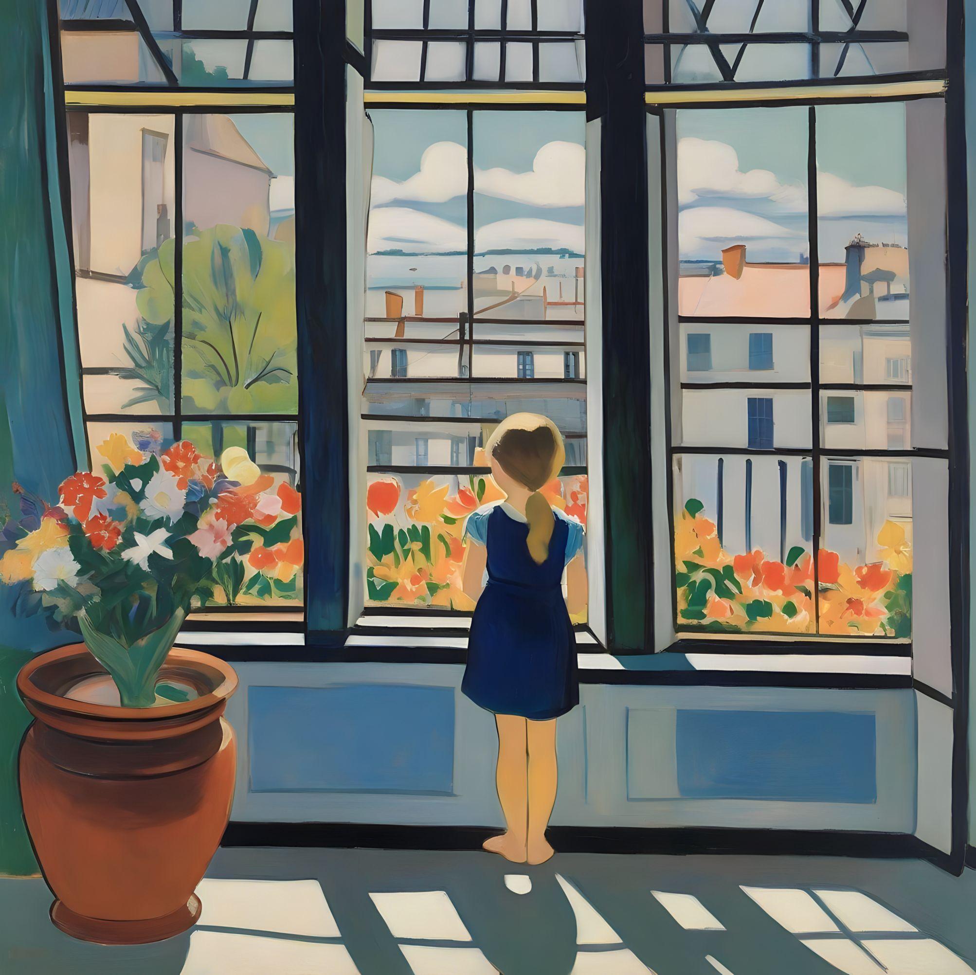 Near the window , 70x70cm, print on canvas - Art by Nina Tsoriti