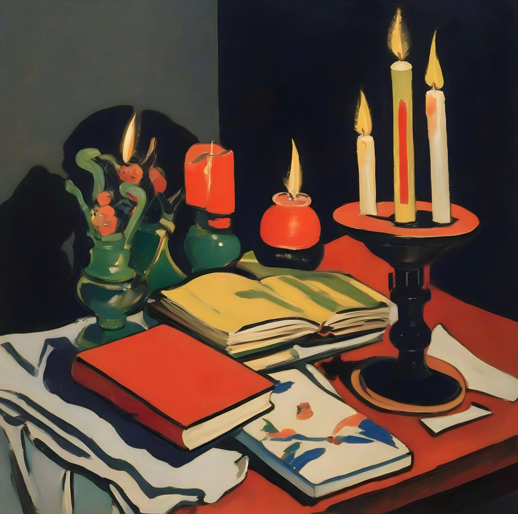 Still life with candles, 70x70cm, print on canvas - Art by Nina Tsoriti