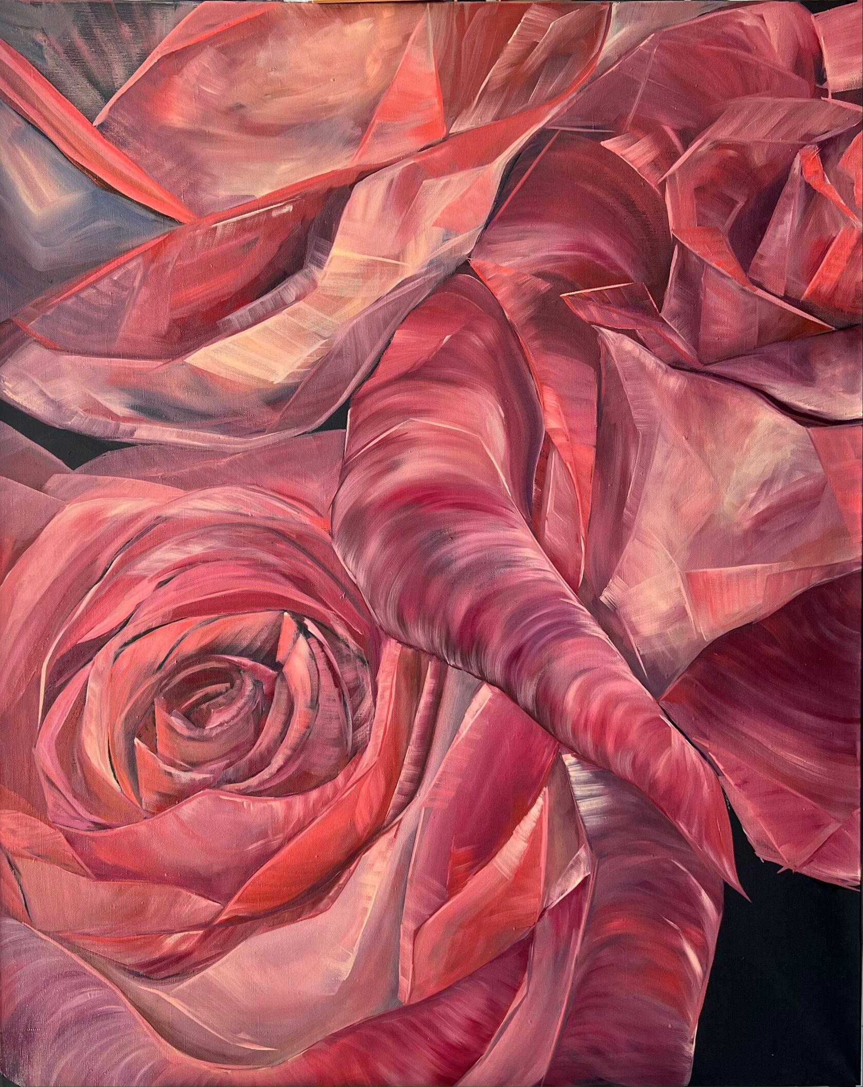 Red roses, 100x80cm - Painting by Inna Sumina