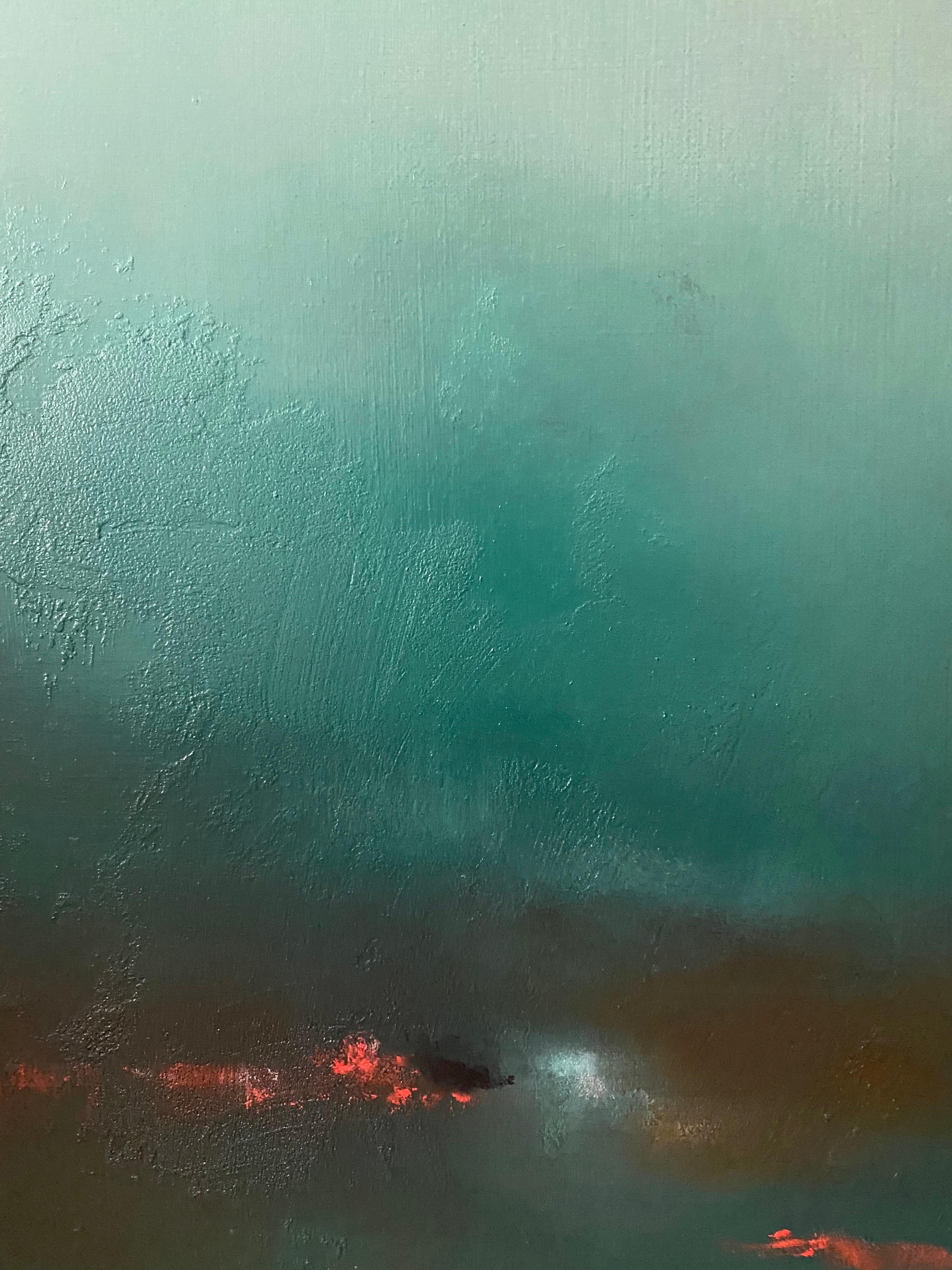 Emerald haze, 85x85 сm - Abstract Painting by Elena Troyanskaya 