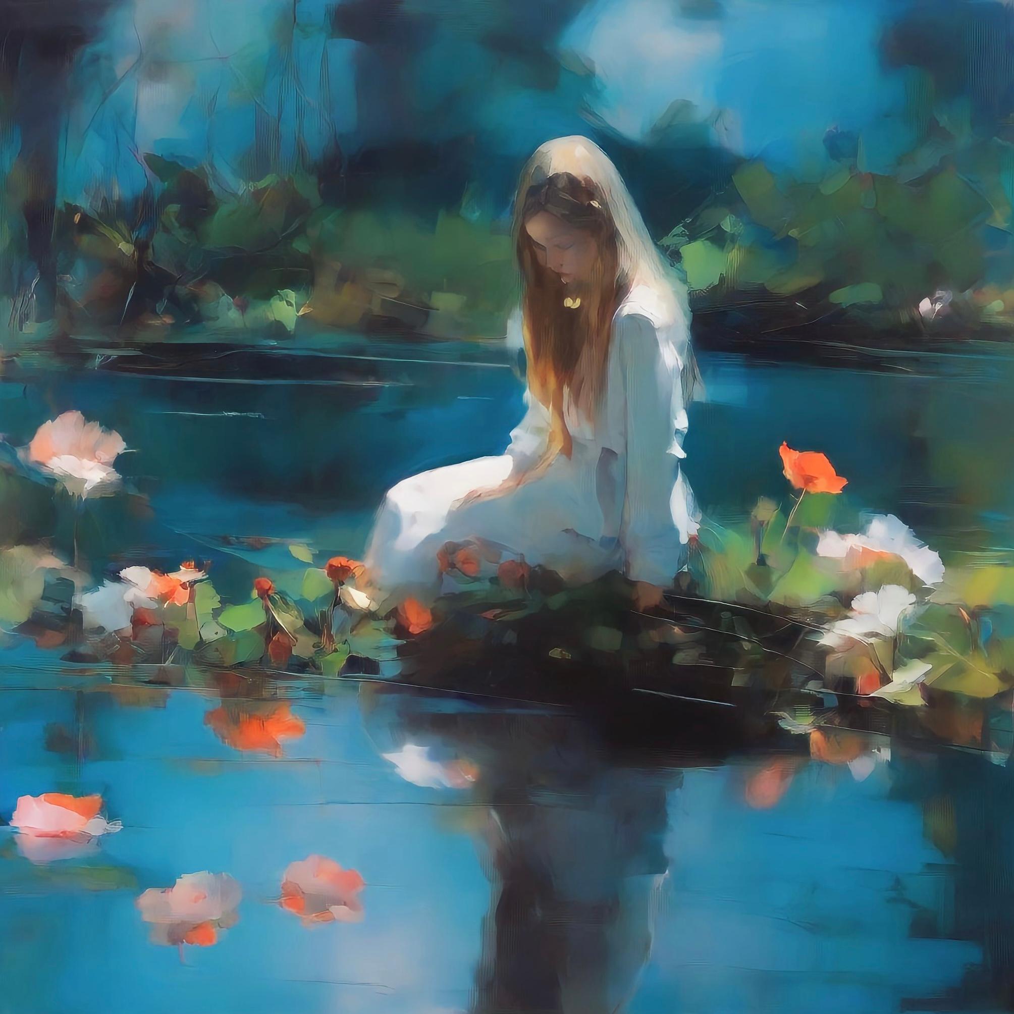 Pond, 70x70cm, print on canvas - Art by Peter Simakov