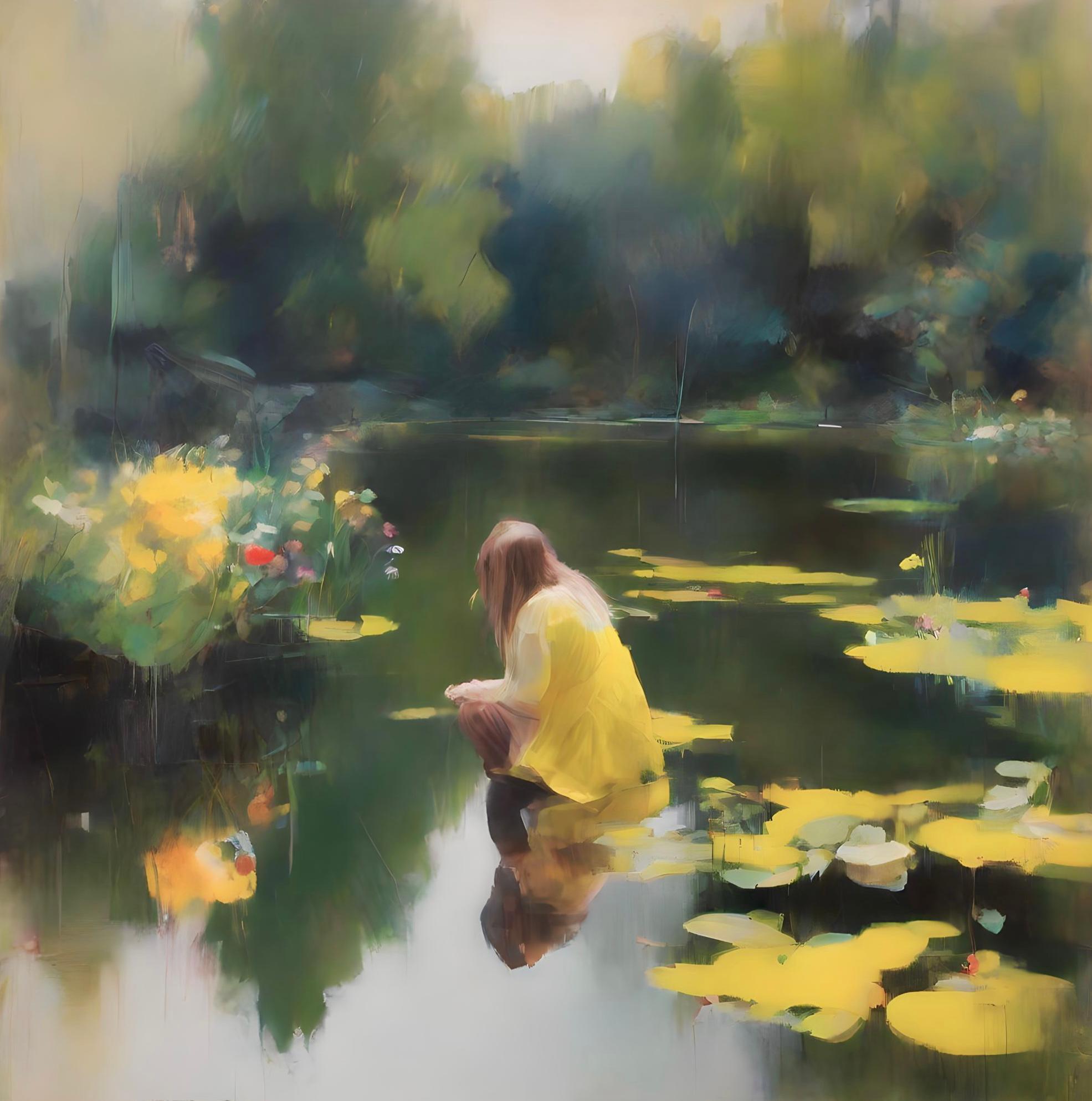 Pond, 70x70cm, print on canvas - Print by Peter Simakov