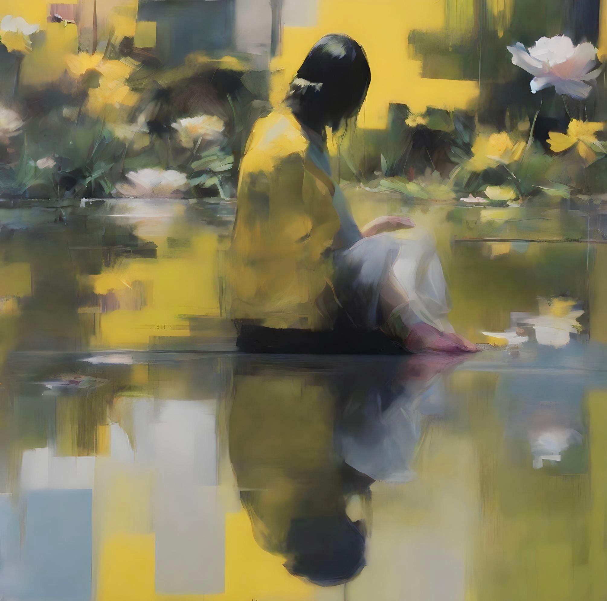 Pond, 70x70cm, print on canvas - Print by Peter Simakov