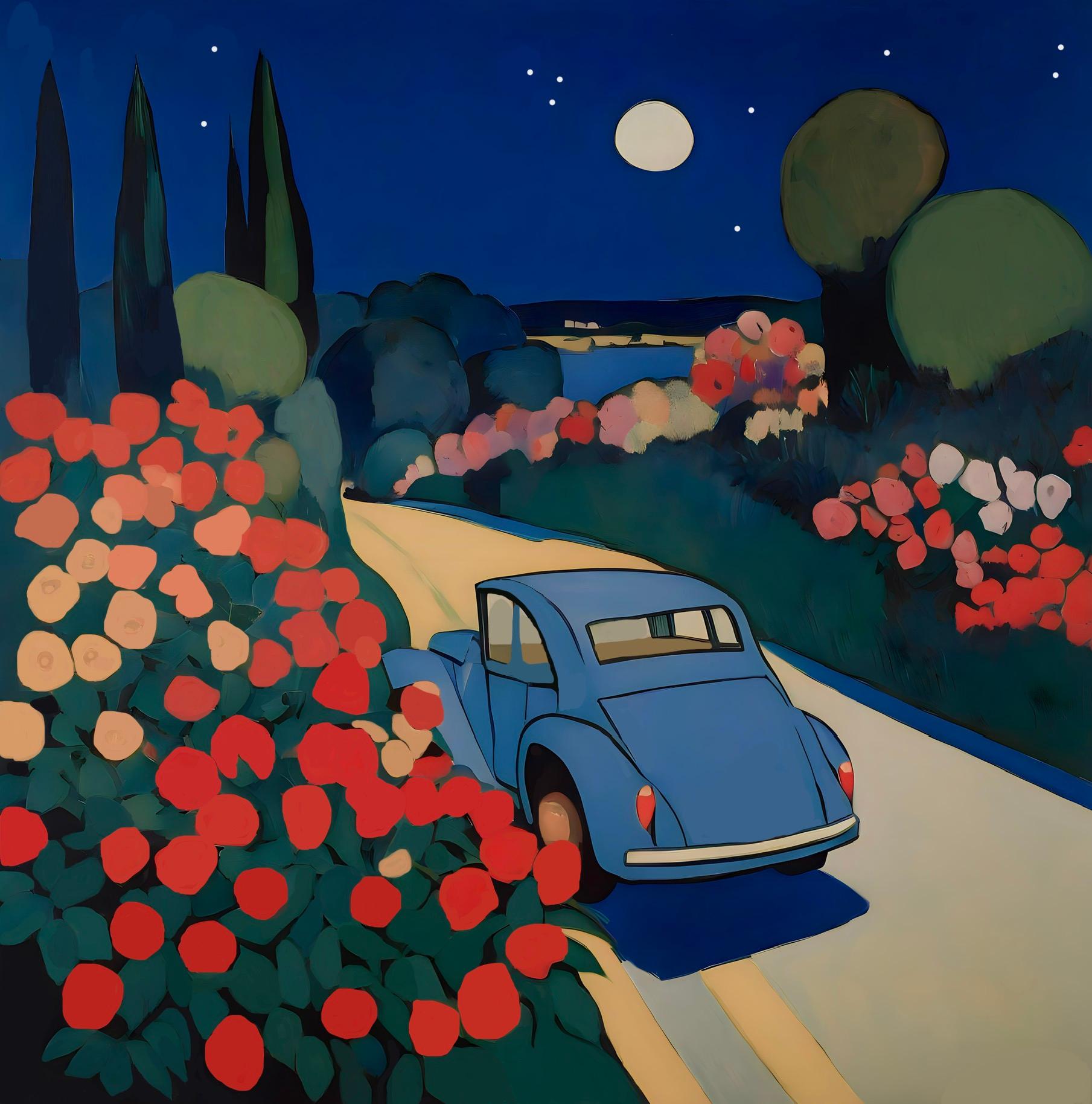 Night road , 70x70cm, print on canvas - Art by Nina Tsoriti