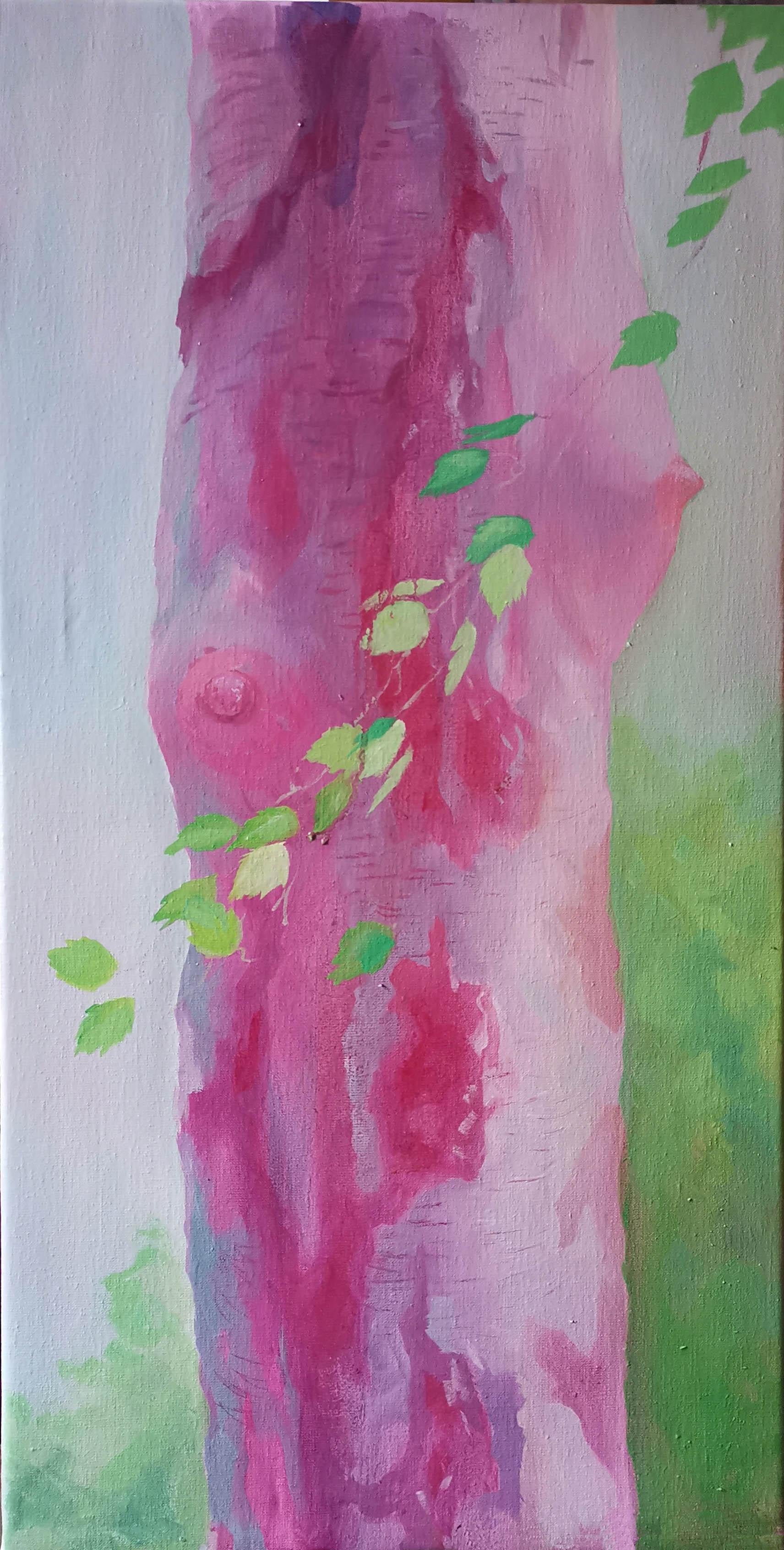 Birch, 70x40cm, oil/canvas - Painting by Polina Surovova