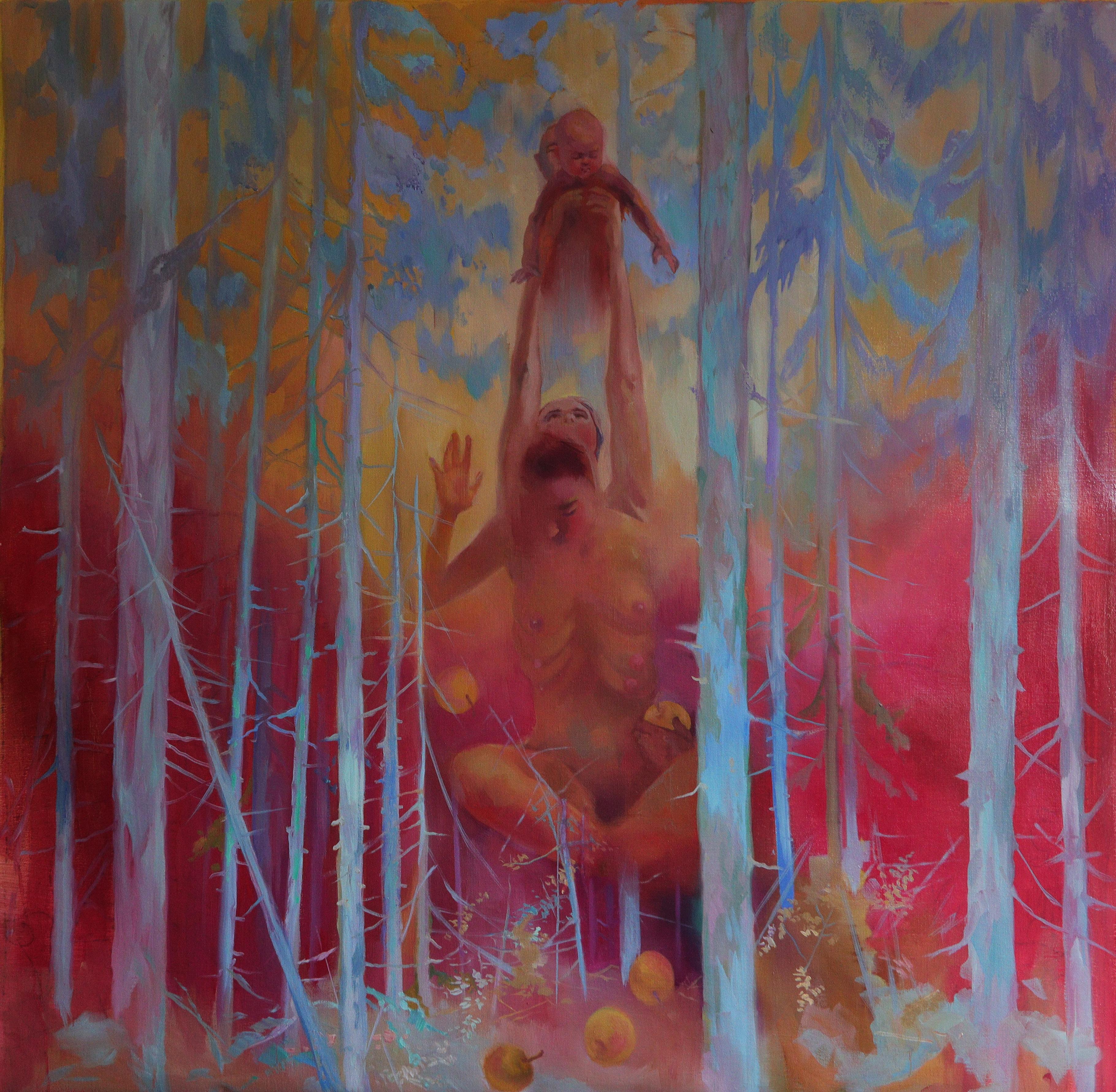 Apple tree, 100x100cm, oil/canvas - Painting by Polina Surovova