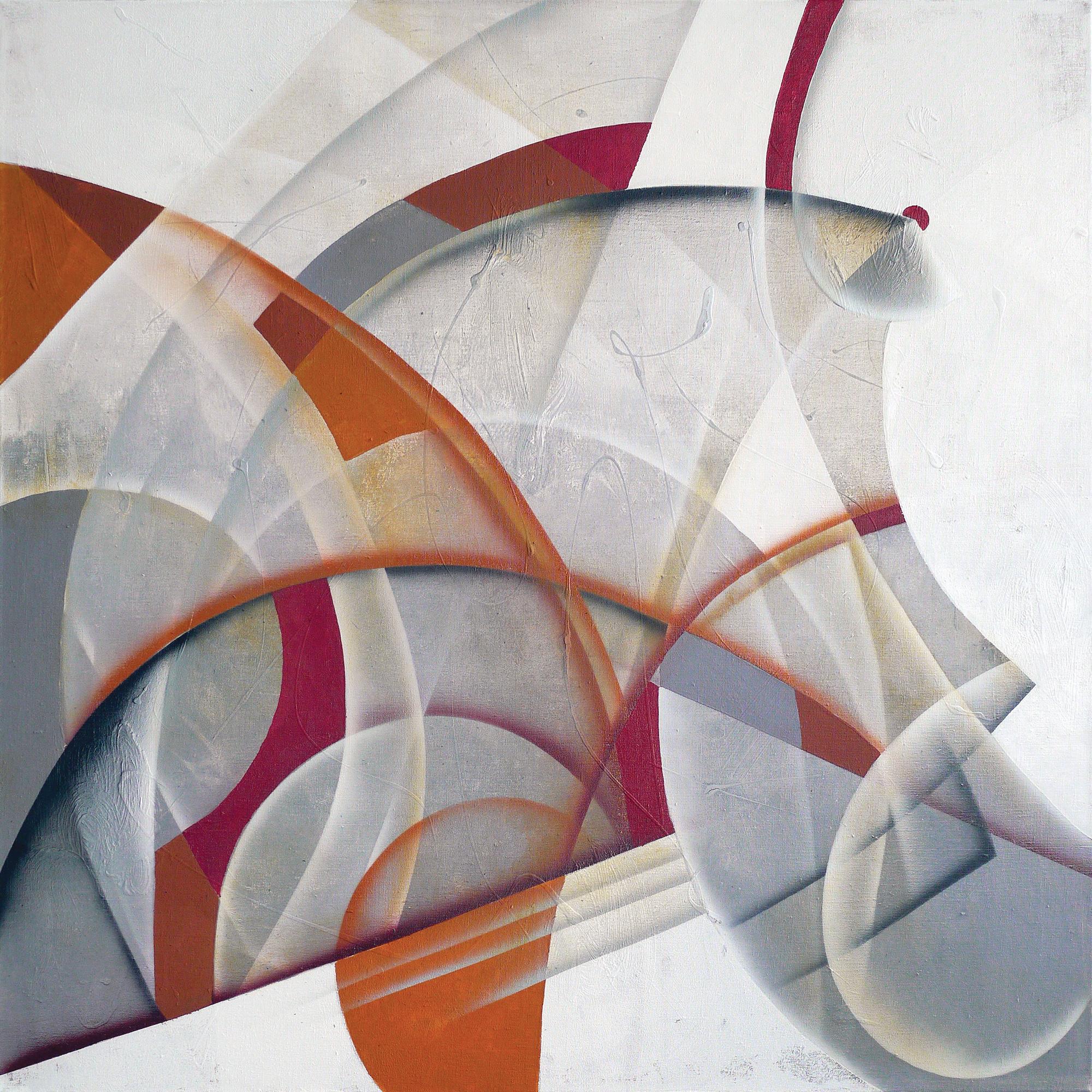 Olga Rikun Abstract Painting - Red dot/CONSTRUCTIVISM GAMES, 100x100cm