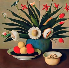 Still life , 70x70cm, print on canvas, digital collage 