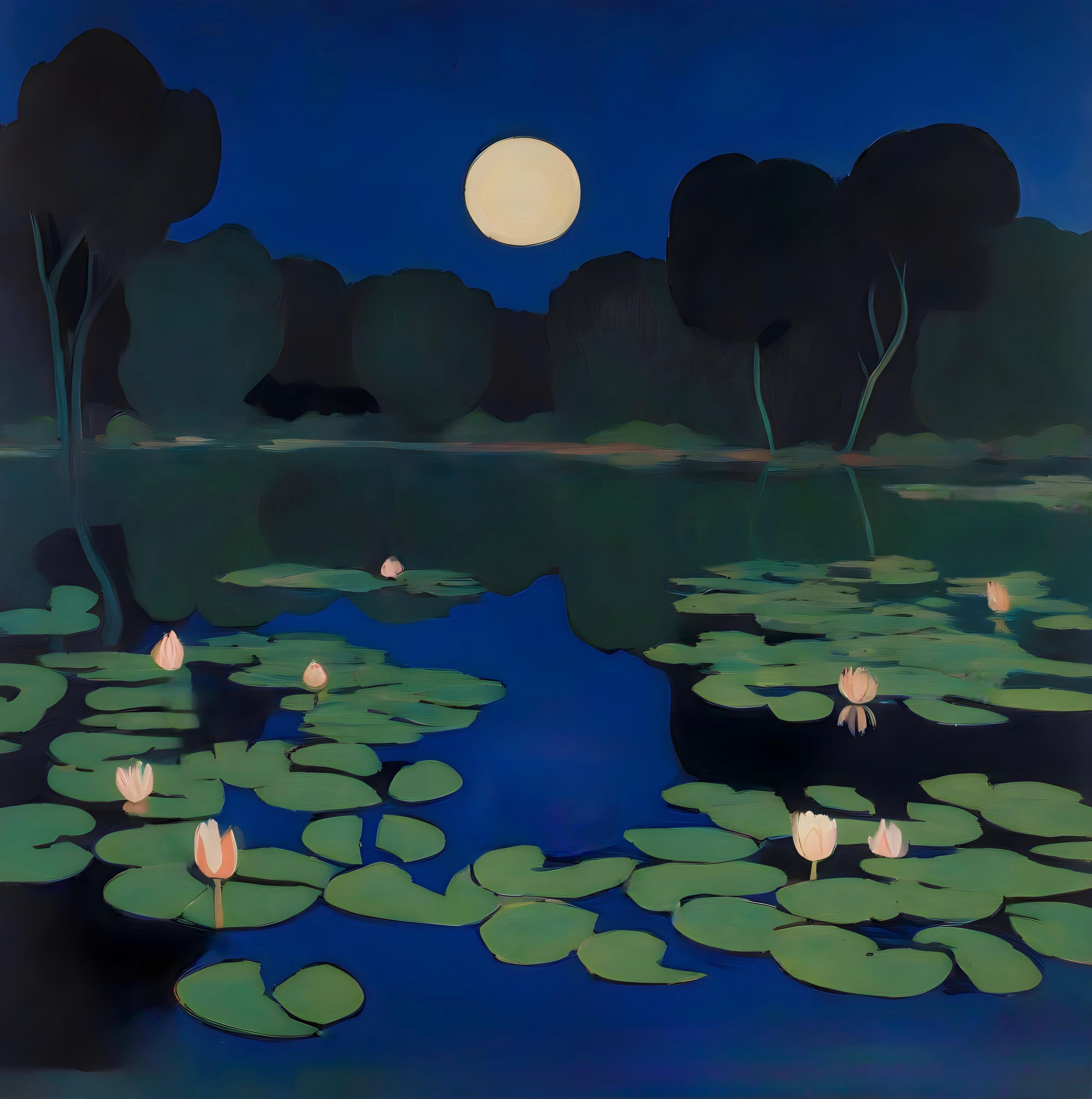 Pond , 70x70cm, print on canvas - Print by Nina Tsoriti