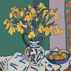 Still life with irises , 70x70cm, print on canvas