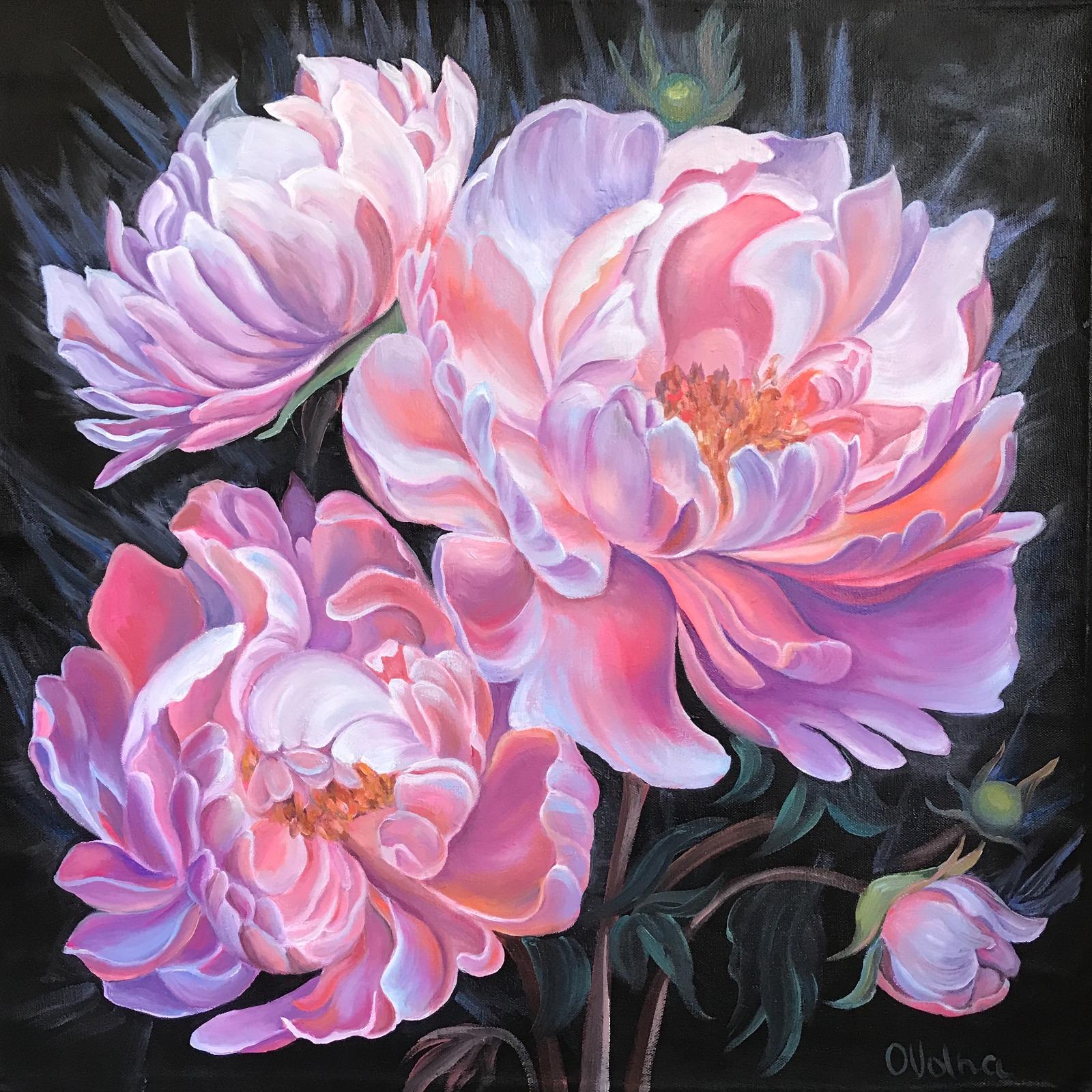 Glimmering petals , 60x60 cm, oil/canvas - Art by Olga Volna