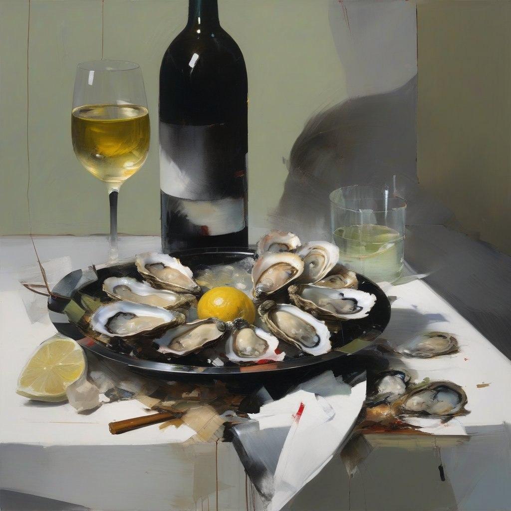 Still life with oysters, 80х80cm, print on canvas - Art by Peter Simakov