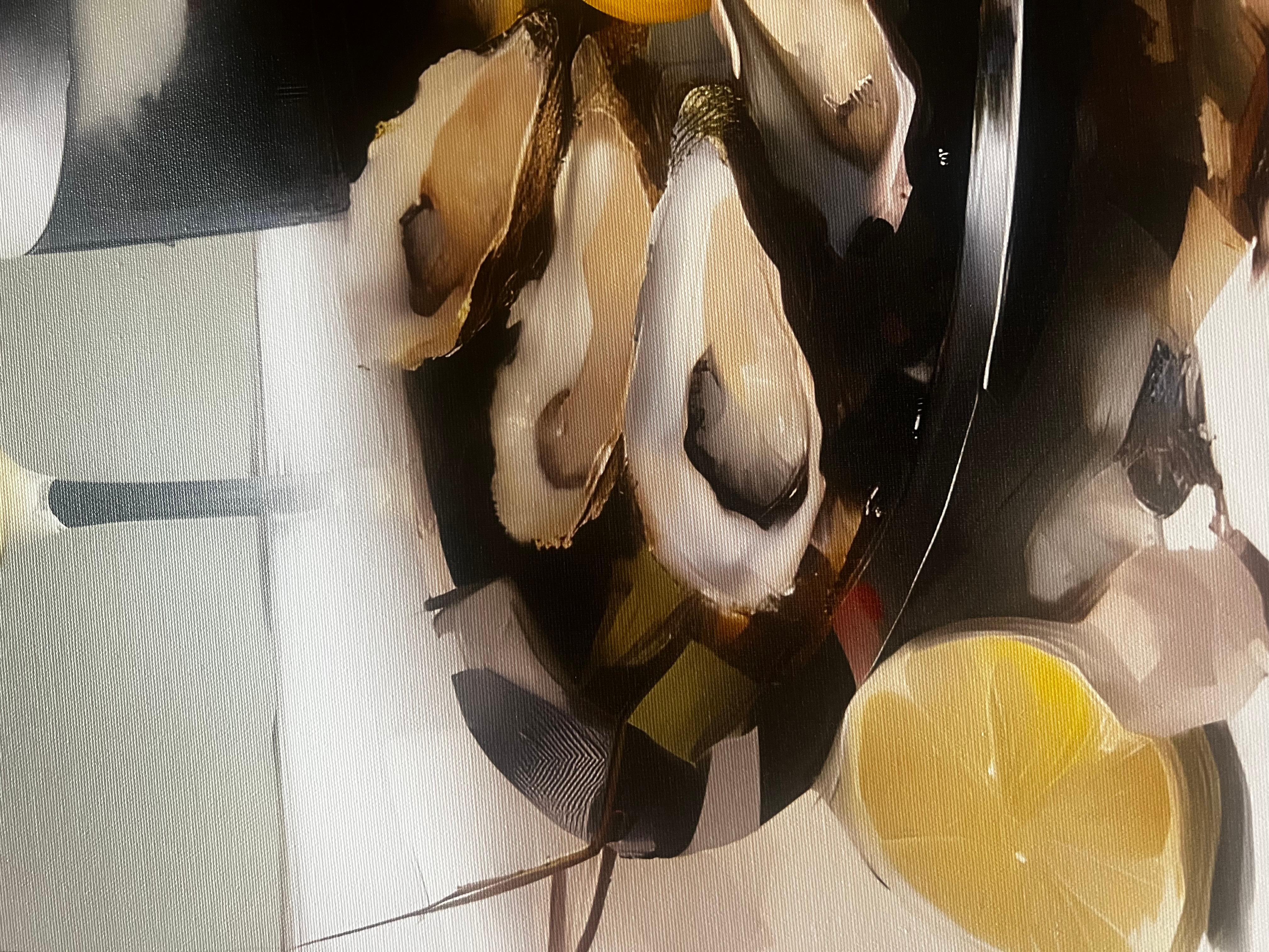 Still life with oysters, 80х80cm, print on canvas - Abstract Expressionist Art by Peter Simakov