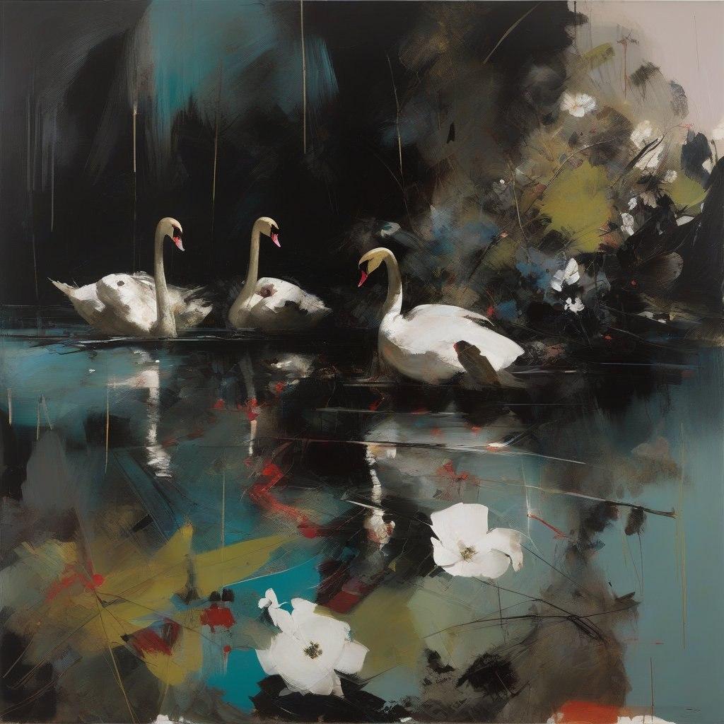  Swan Lake , 80x80cm, Druck auf Leinwand – Print von Peter Simakov