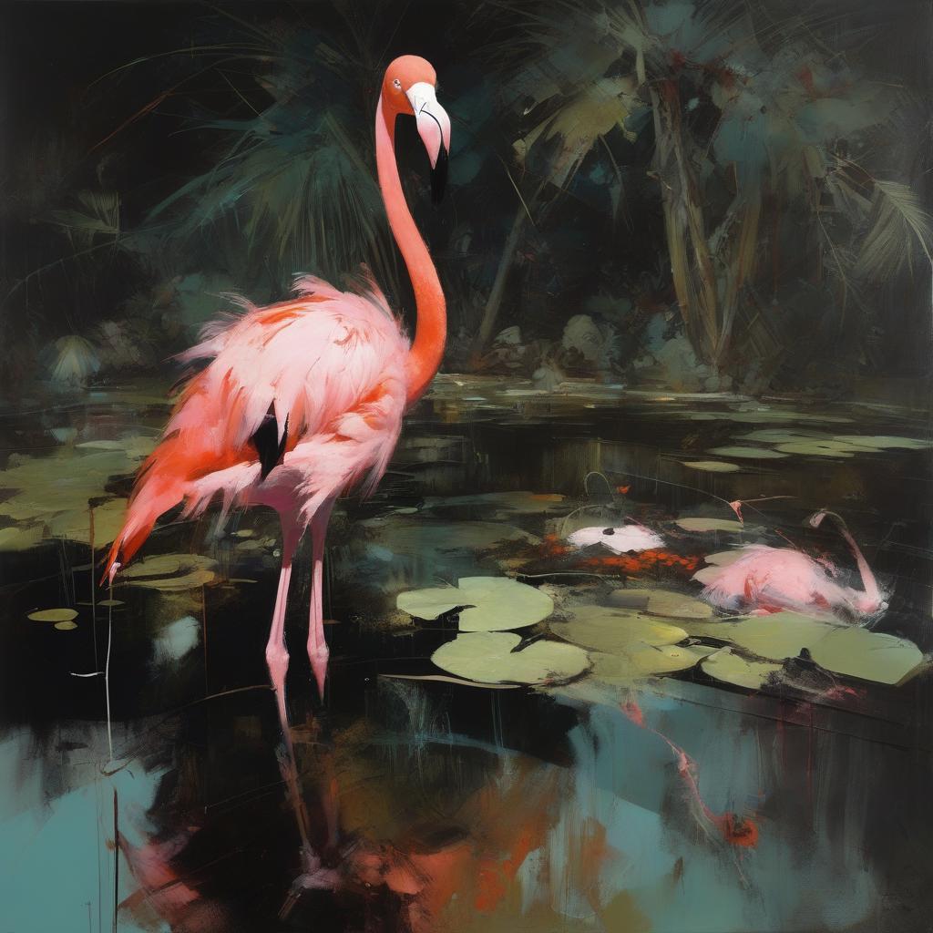 Pink flamingo, child of the sunset, 80х80cm, print on canvas - Art by Peter Simakov