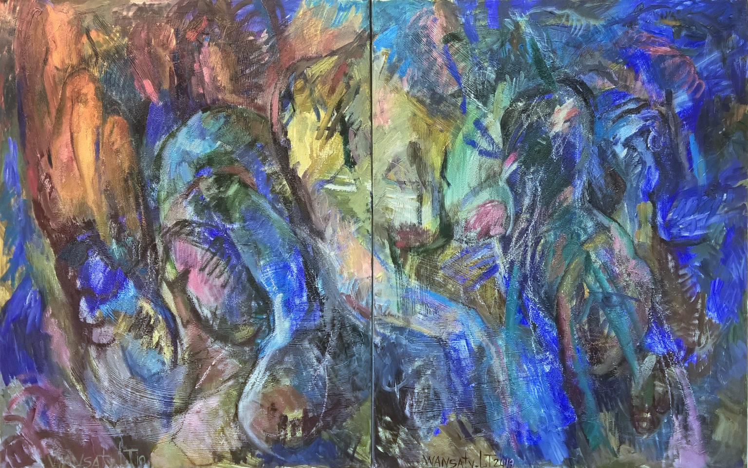 Tatiana Levchenko Abstract Painting - Diptych “Interaction”, 100x160cm