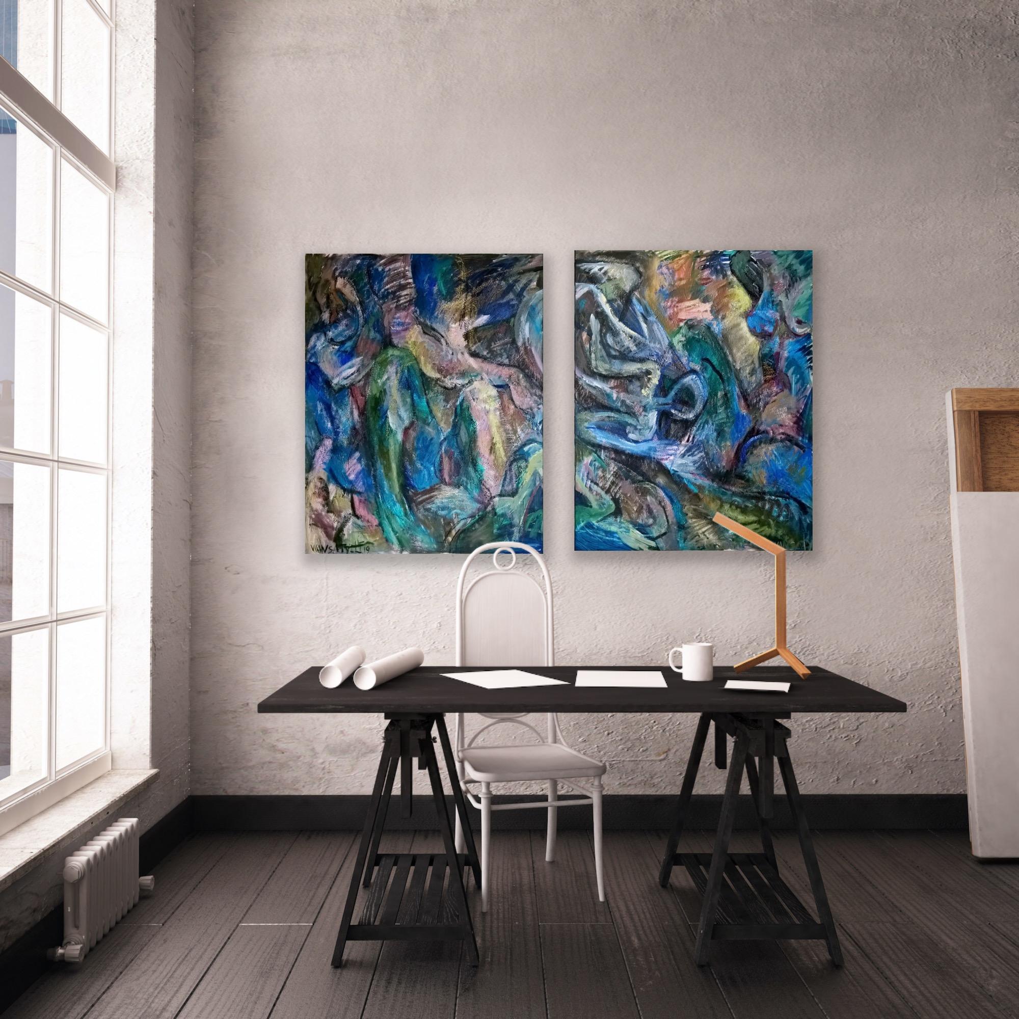 Diptych “Interaction 2”, 100 x 160cm For Sale 2