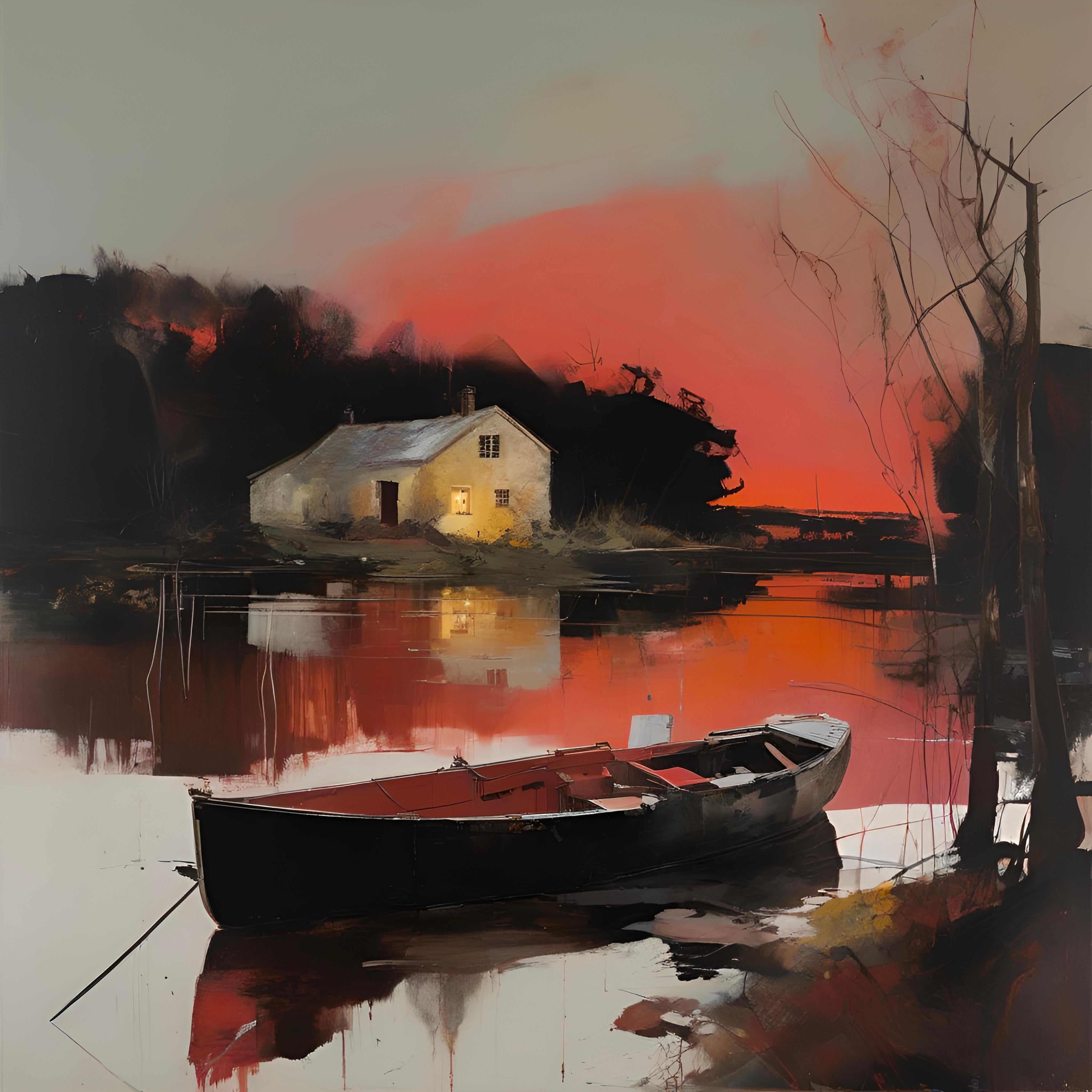 Lake house, 80х80cm, print on canvas - Art by Peter Simakov