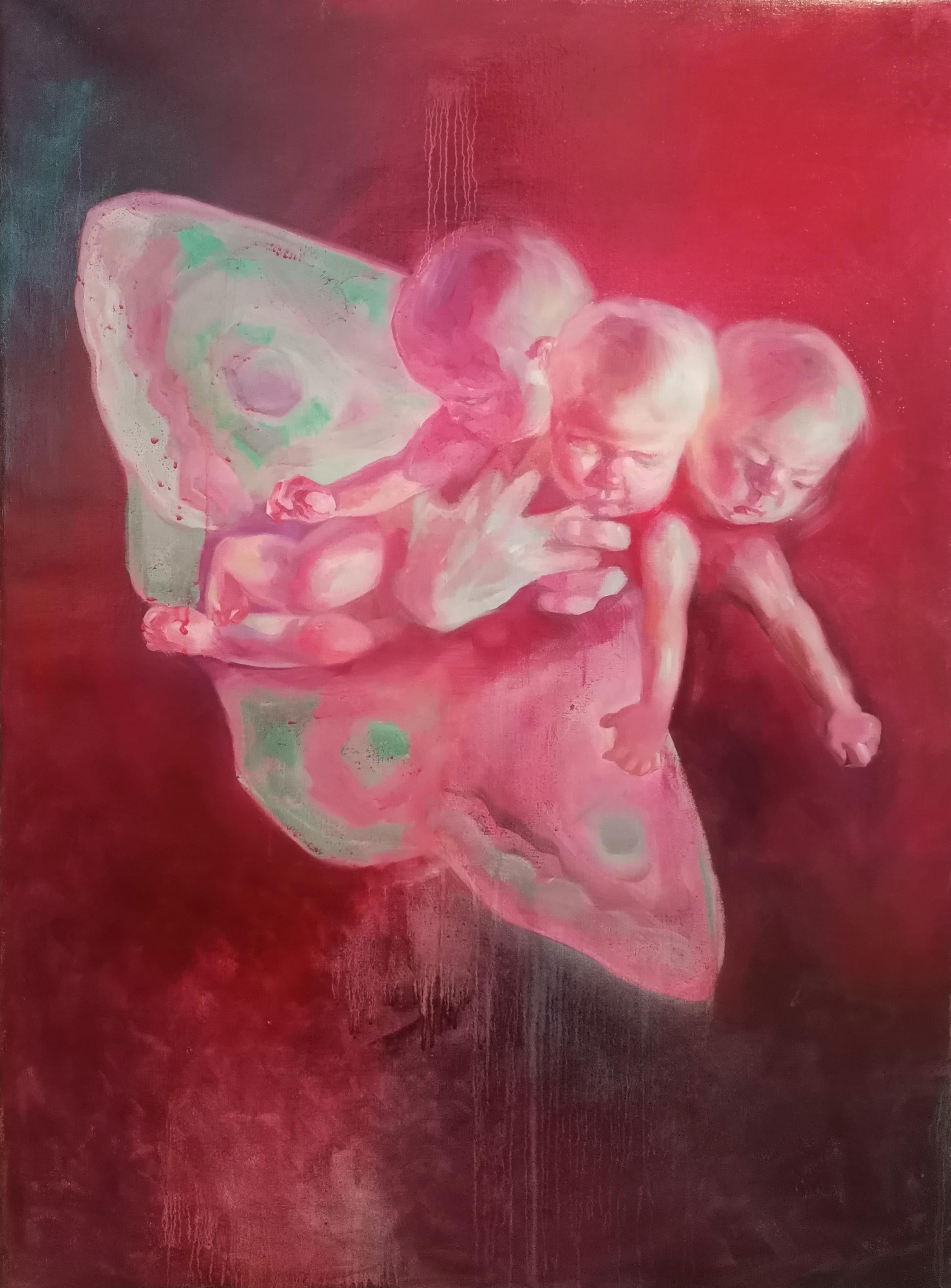 Moth à trois têtes, 80 x 110 cm, huile/toile - Painting de Polina Surovova