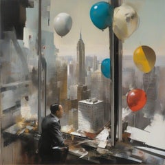 Heißluftballon-Invasion von New York, 80x80cm, Druck auf Leinwand