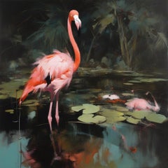 Used Pink flamingo, child of the sunset, 80х80cm, print on canvas