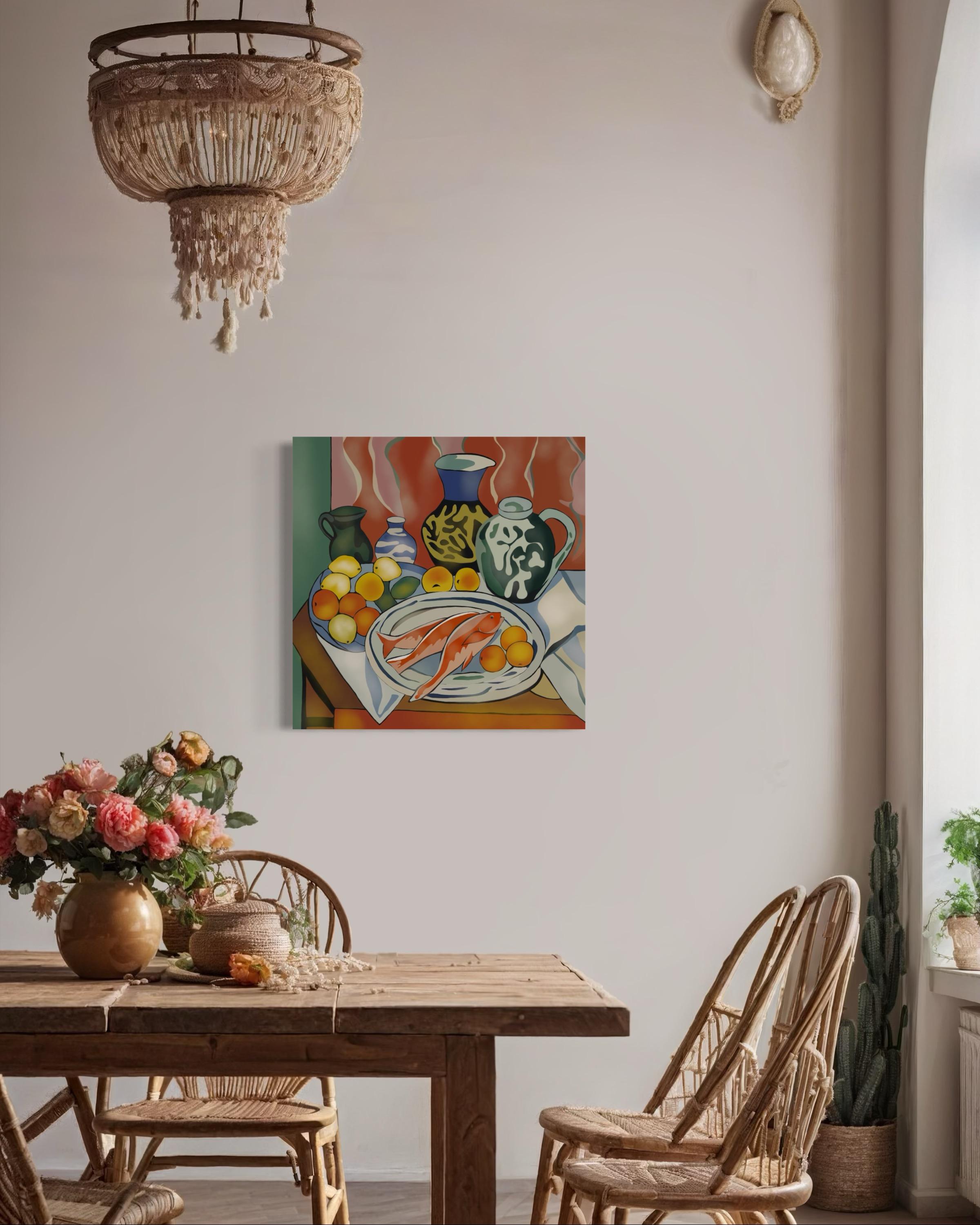 Natura morta con pesci, 70x70cm, stampa su tela.Edizione 20 pezzi. in vendita 3