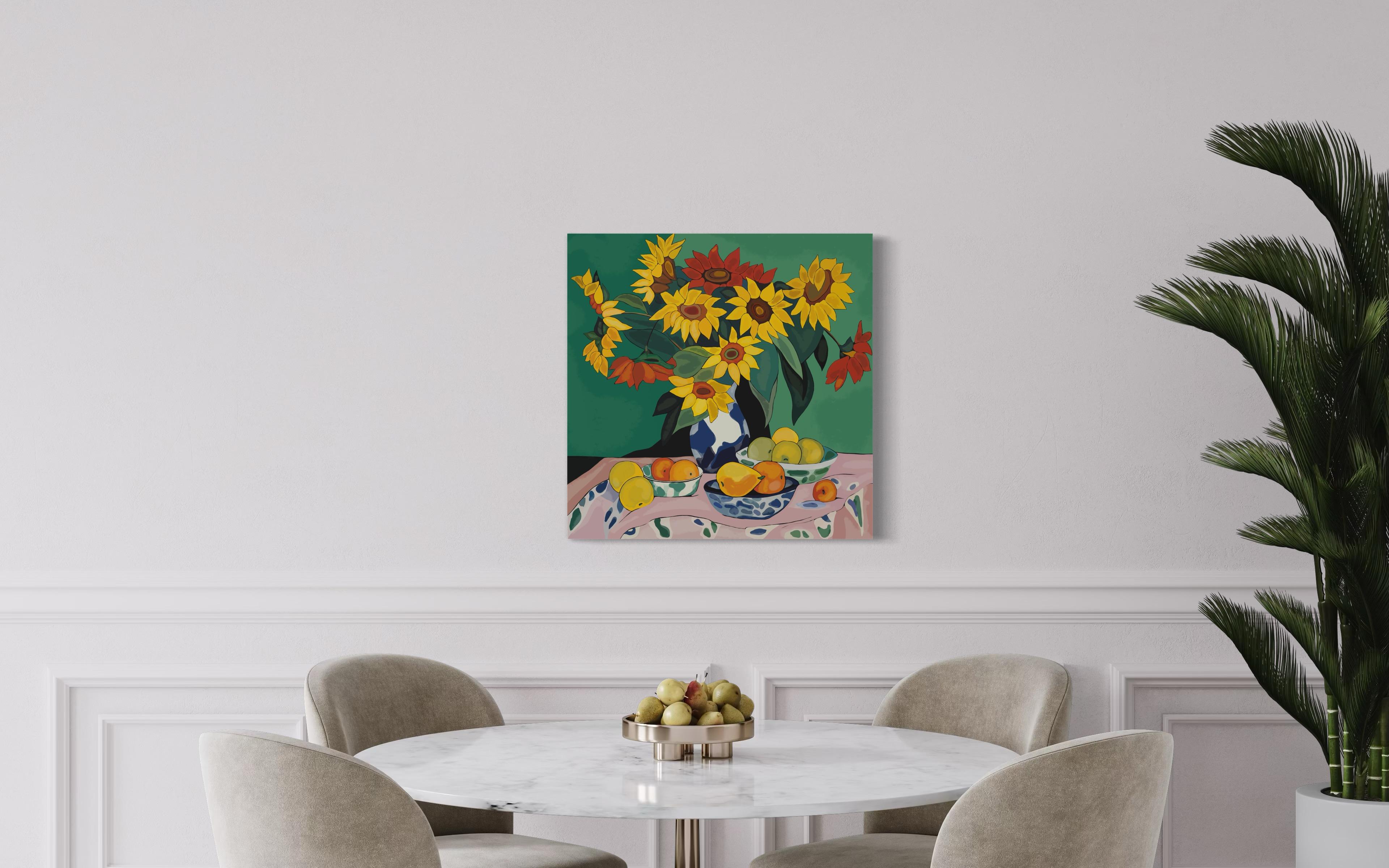 Natura morta con girasoli, 70x70cm, stampa su tela. Edizione 20 pezzi. - Art Pop Art di Nina Tsoriti