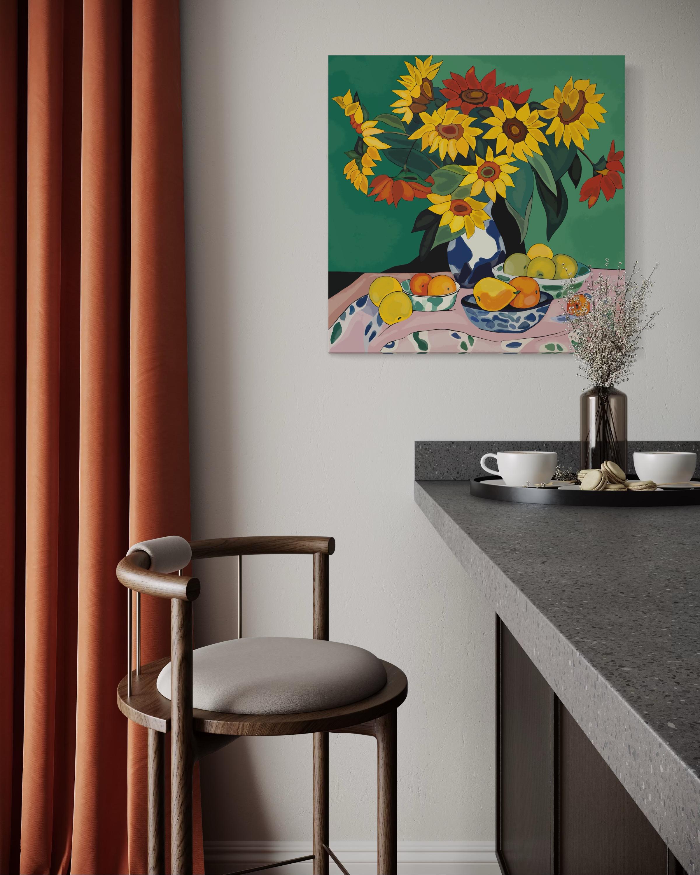 Natura morta con girasoli, 70x70cm, stampa su tela. Edizione 20 pezzi. in vendita 2