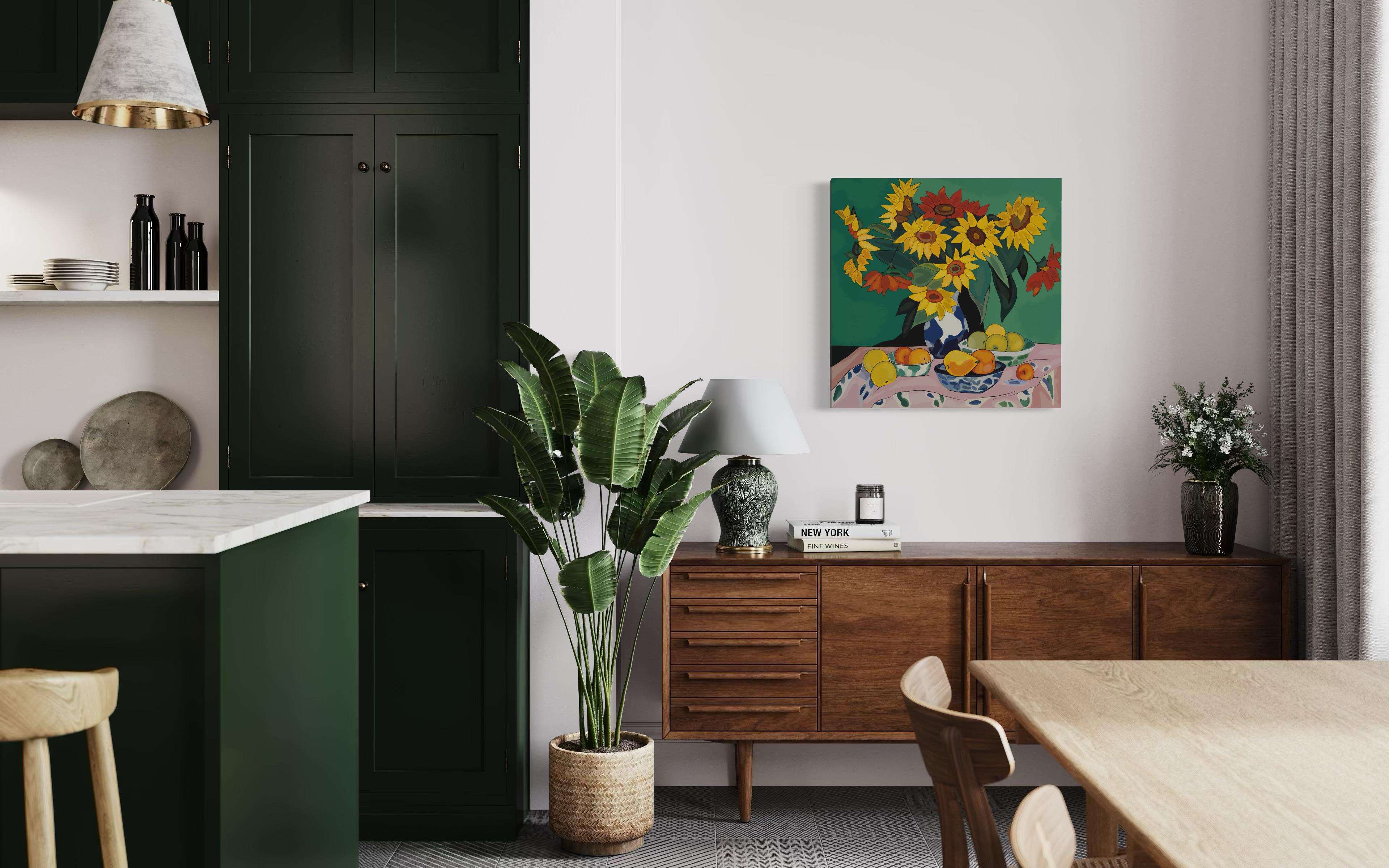 Natura morta con girasoli, 70x70cm, stampa su tela. Edizione 20 pezzi. in vendita 1