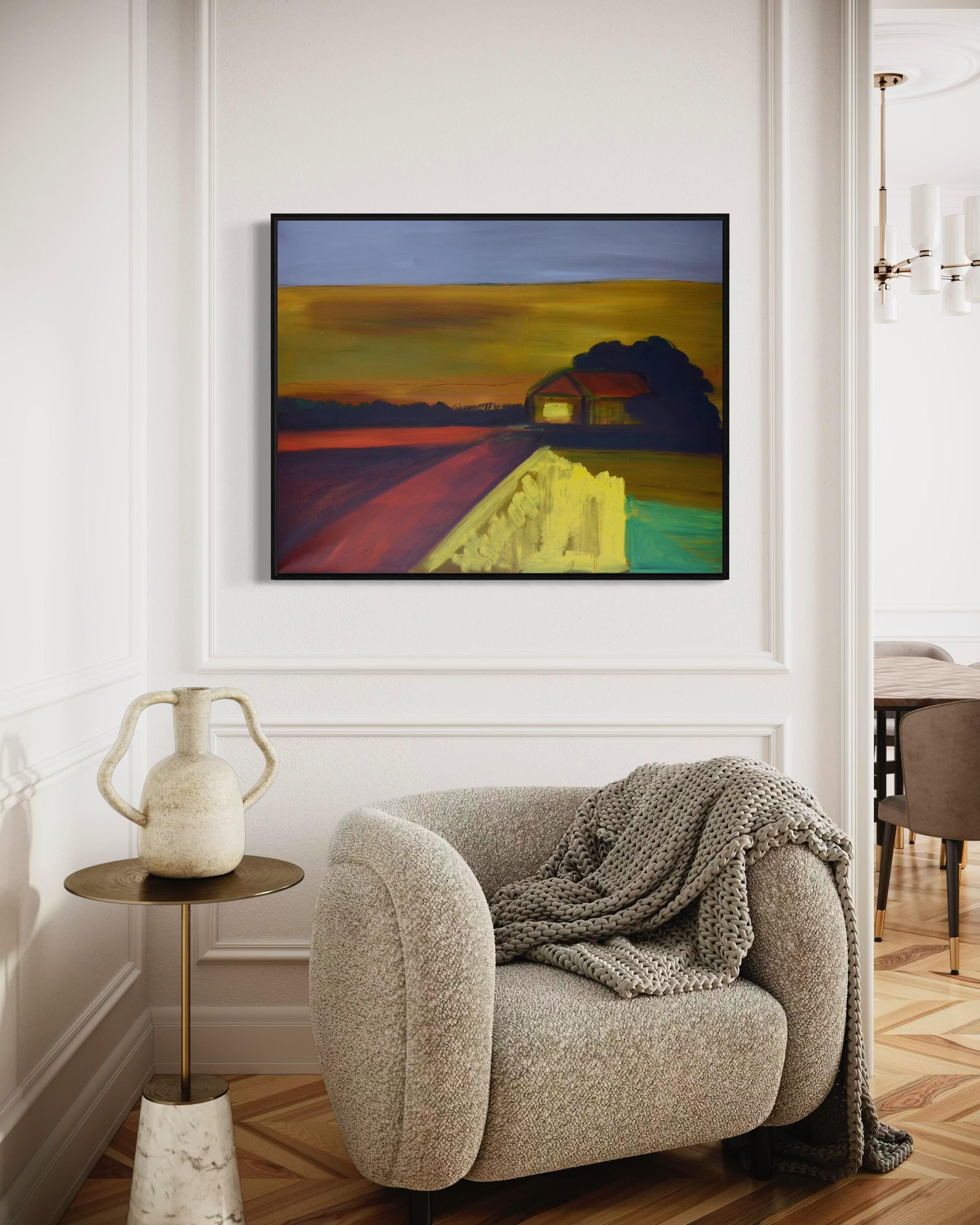 Aldea, 80x100 cm, óleo, lienzo - Landscape Painting Marrón de Alexandra Lisina