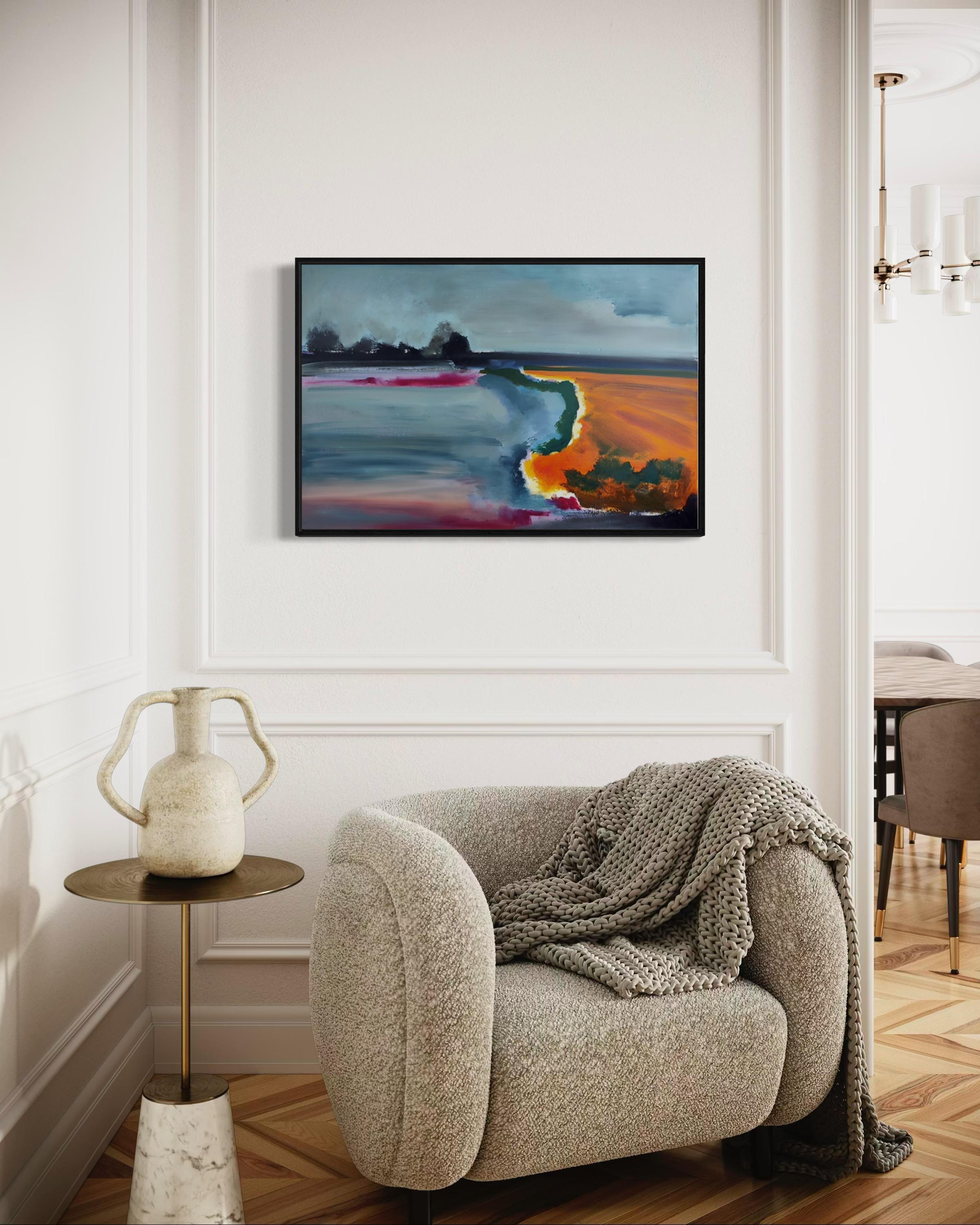 Lago della sera, 60x90 cm, olio, tela in vendita 1
